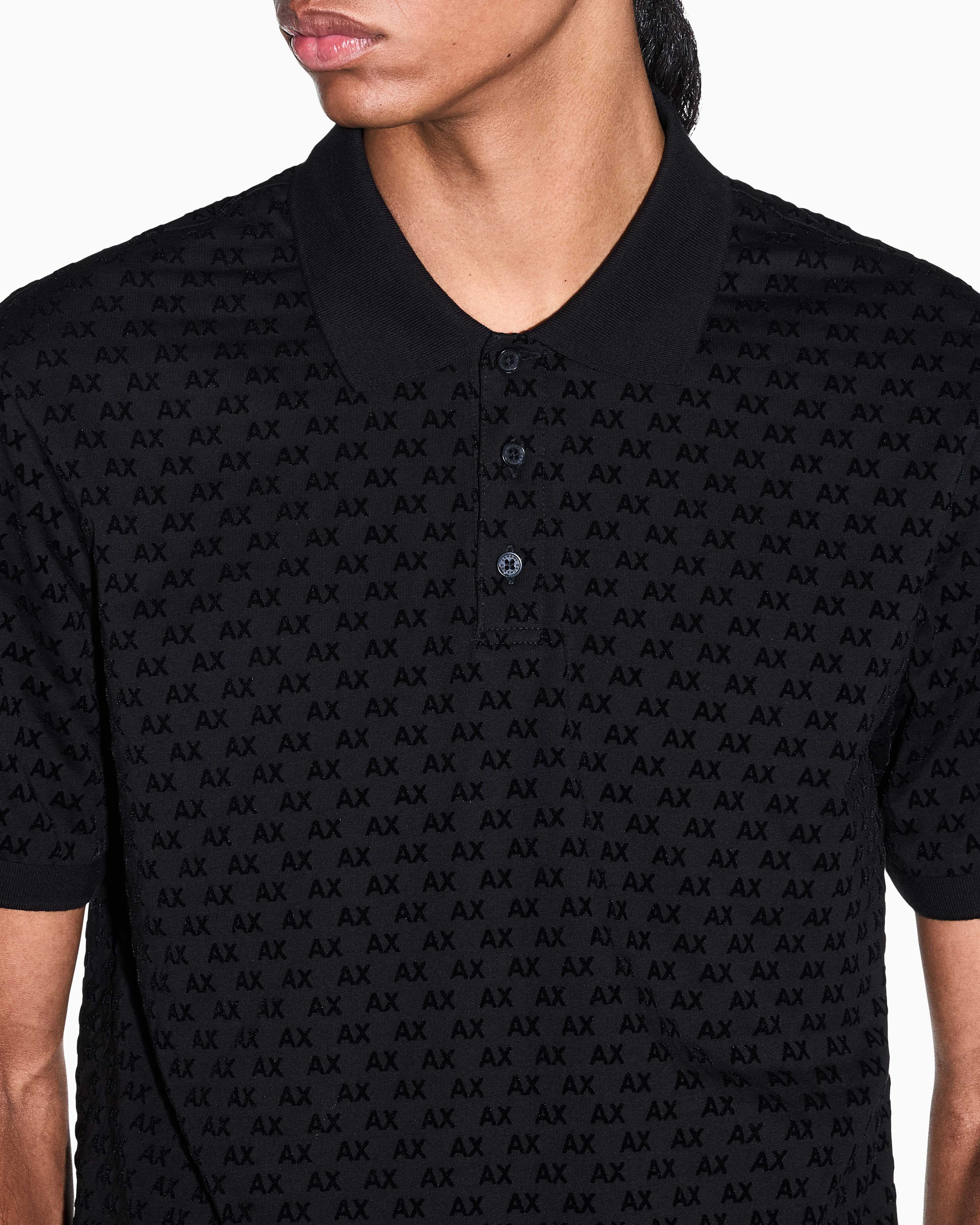 Men's Black Logomania Flocked Polo Shirt
