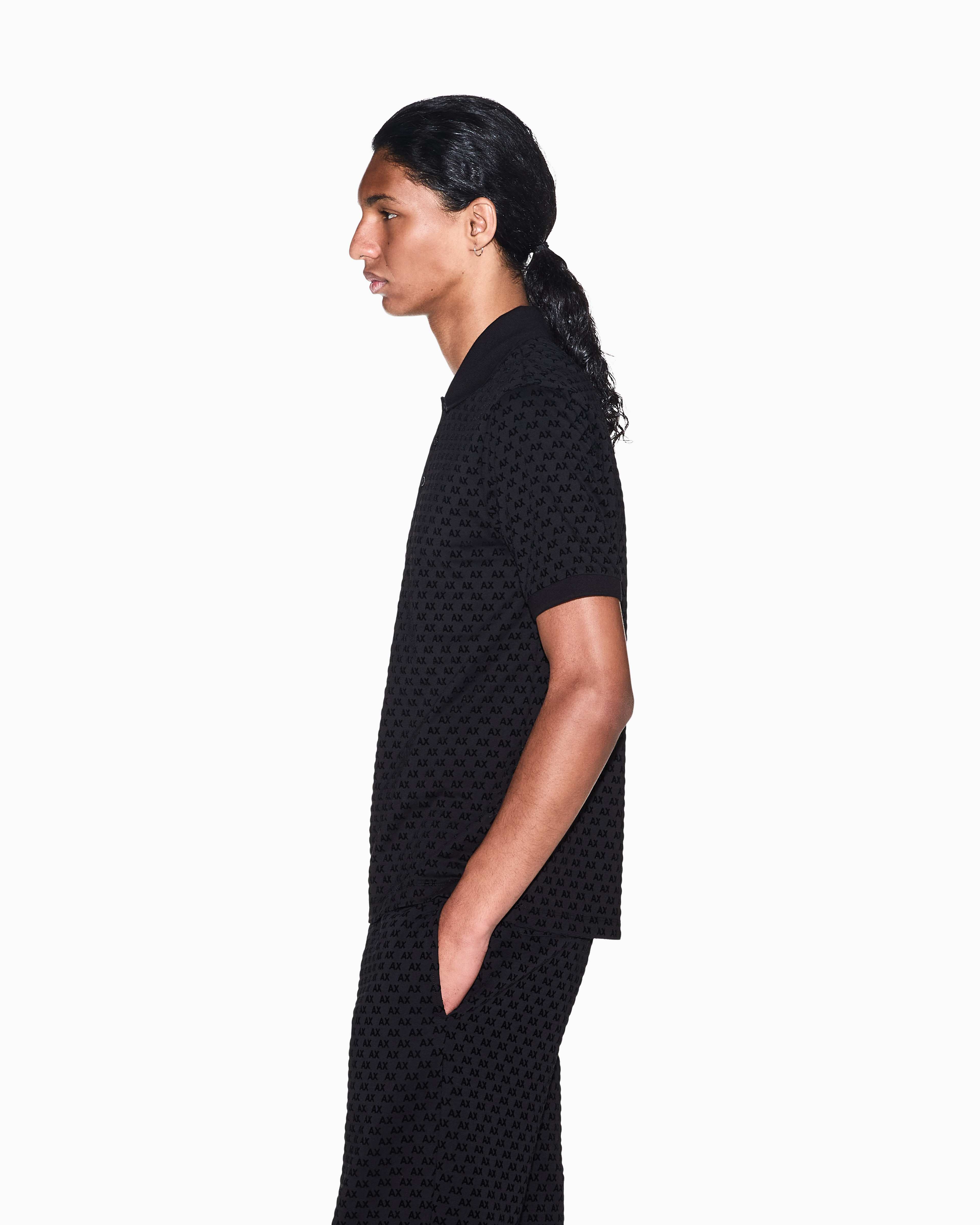 Men's Black Logomania Flocked Polo Shirt
