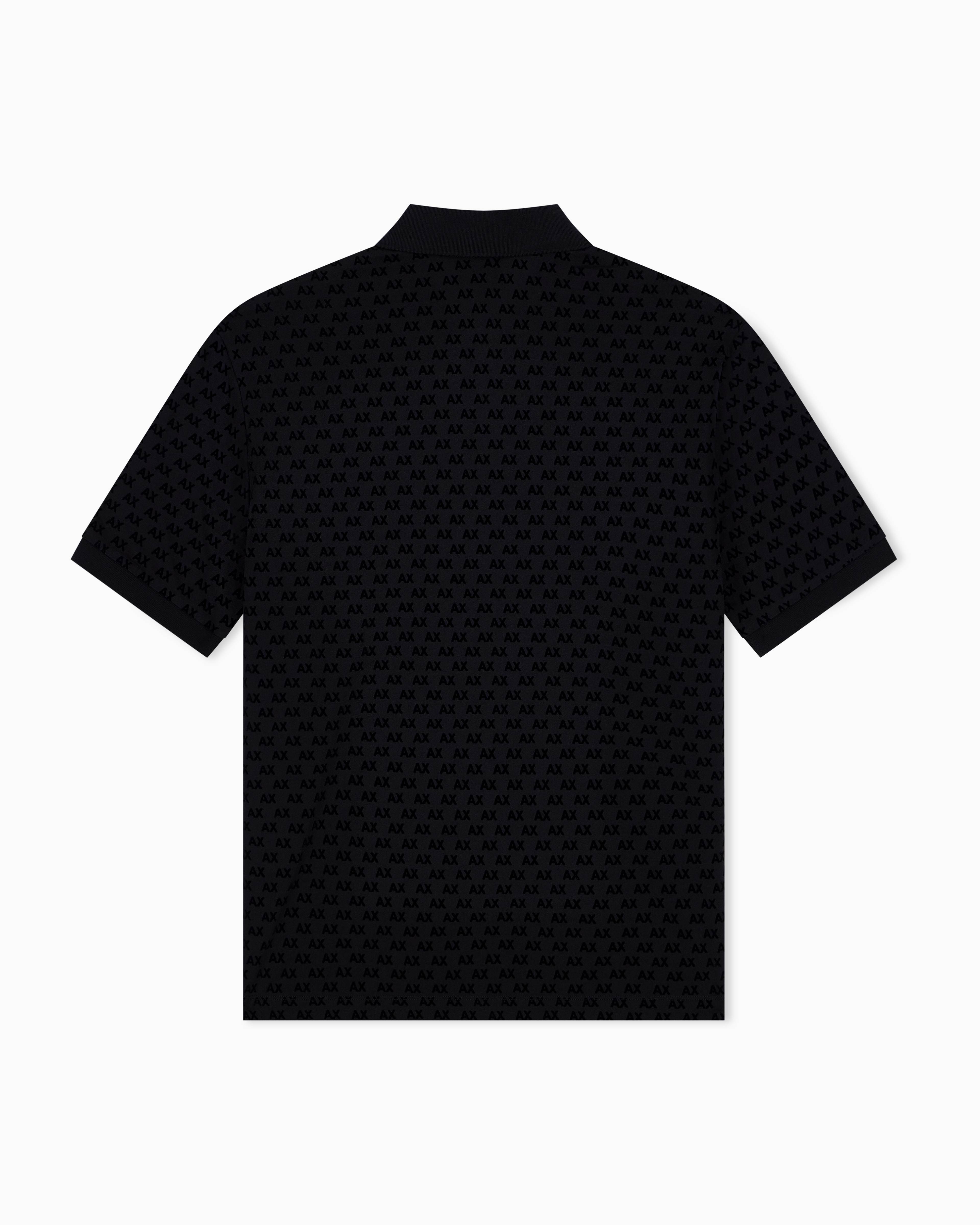 Men's Black Logomania Flocked Polo Shirt