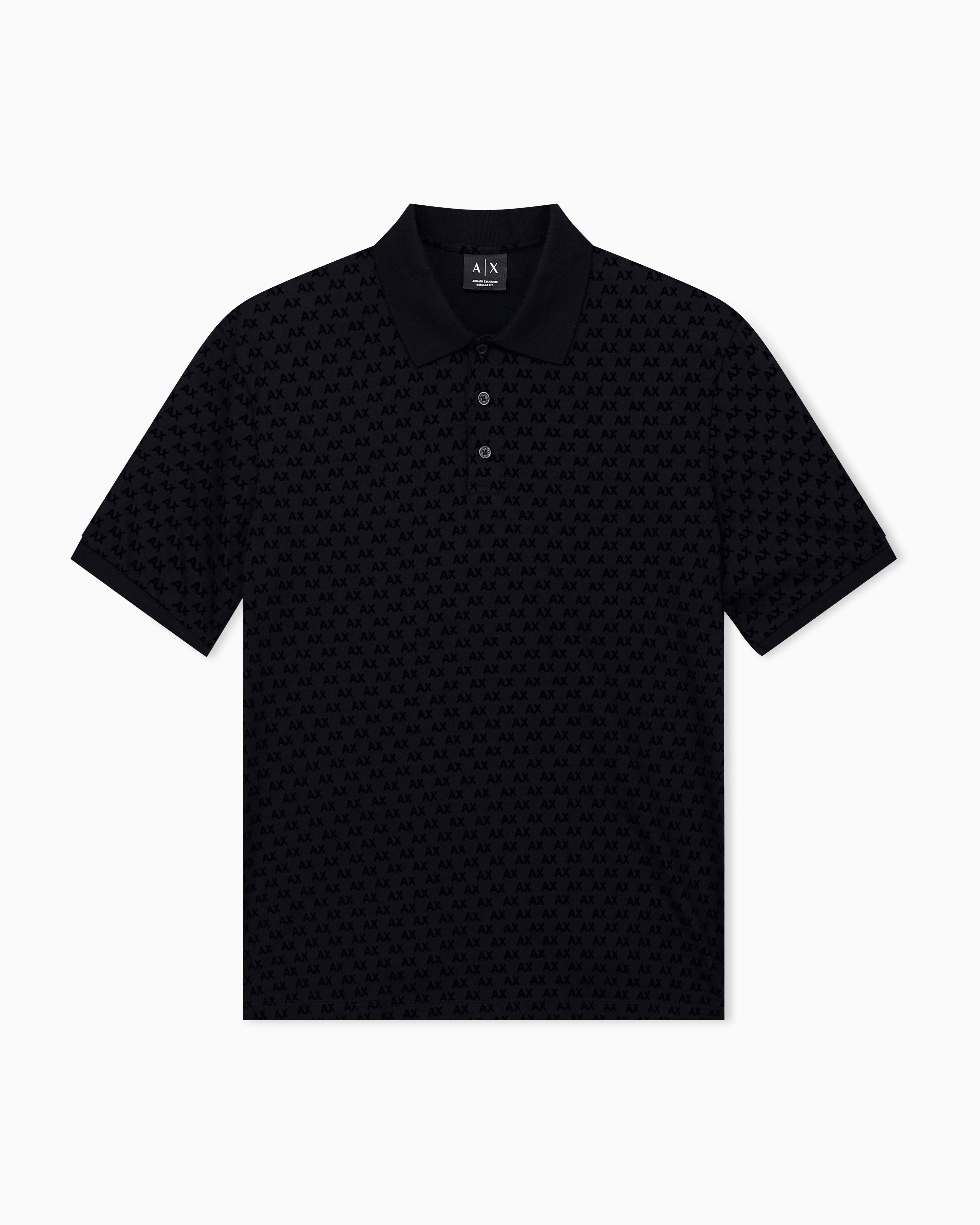 Men's Black Logomania Flocked Polo Shirt