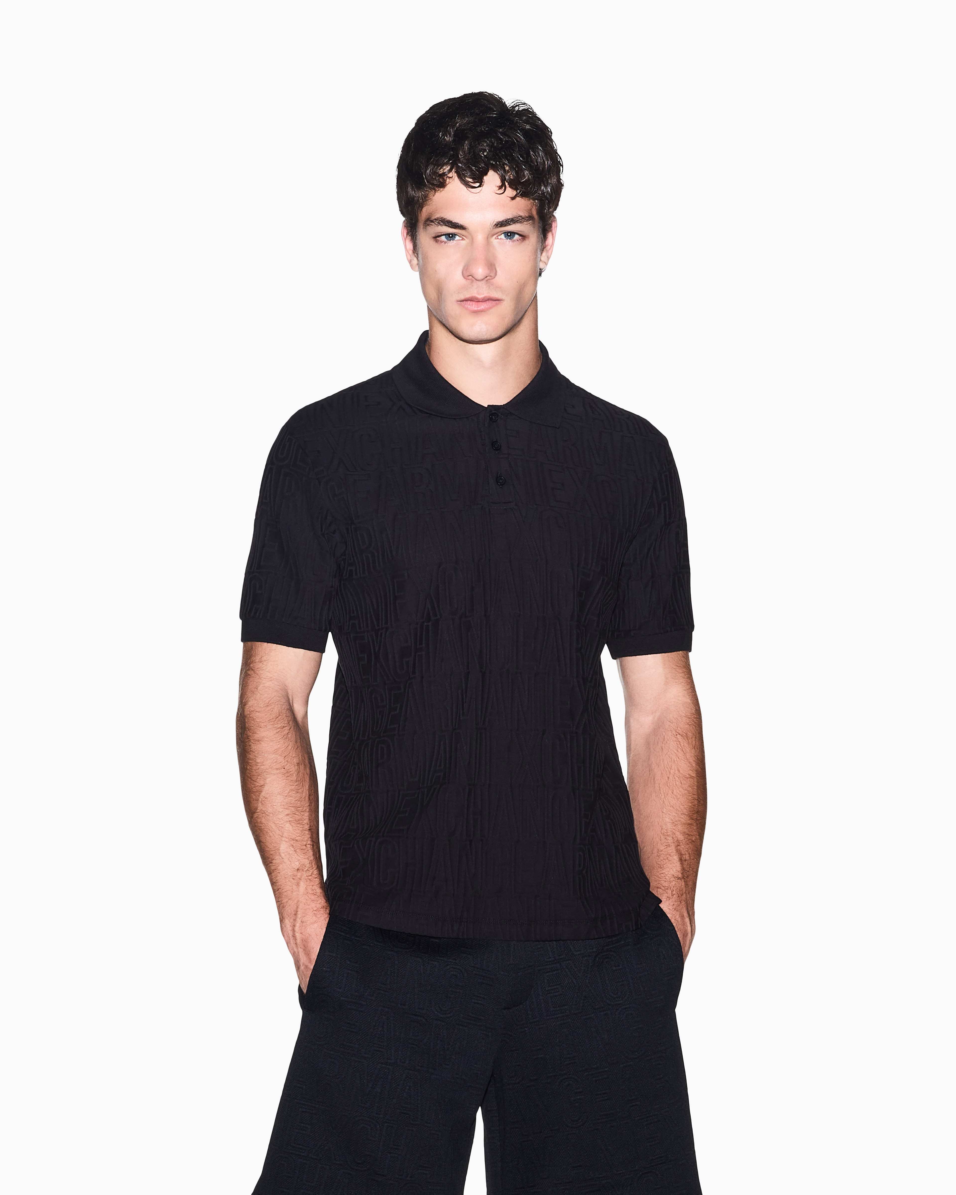 Men's Black Logomania Jacquard Polo Shirt