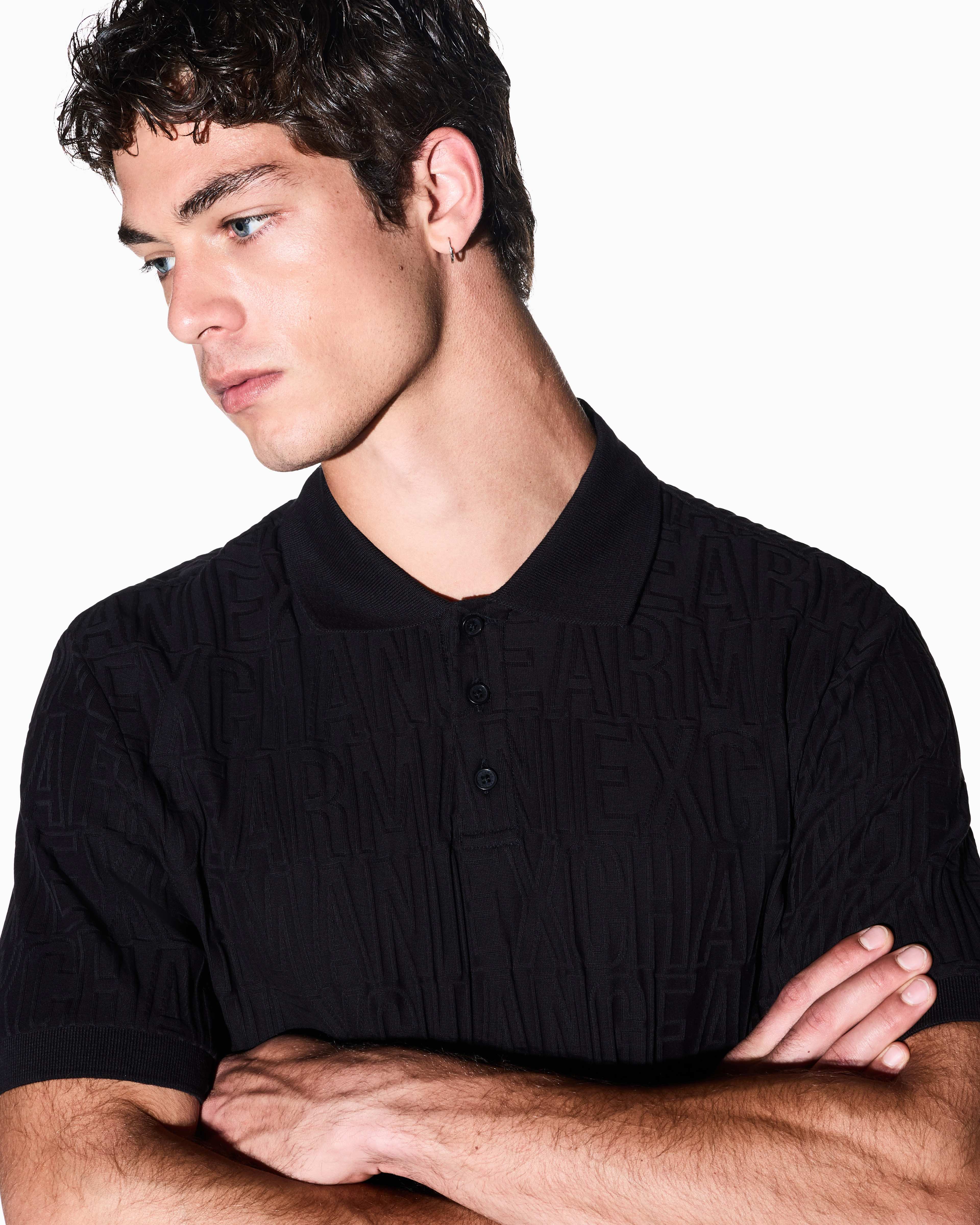 Men's Black Logomania Jacquard Polo Shirt