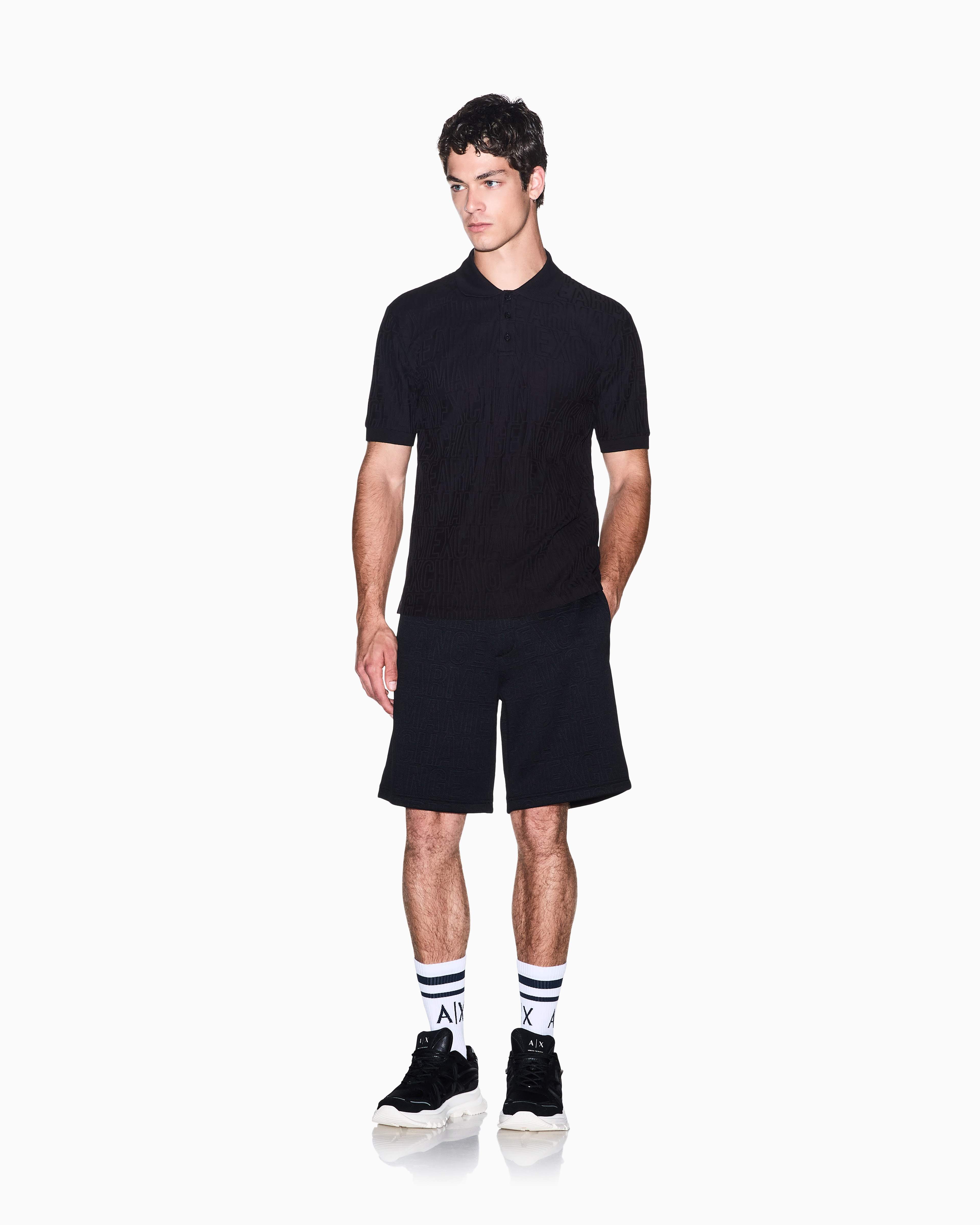 Men's Black Logomania Jacquard Polo Shirt