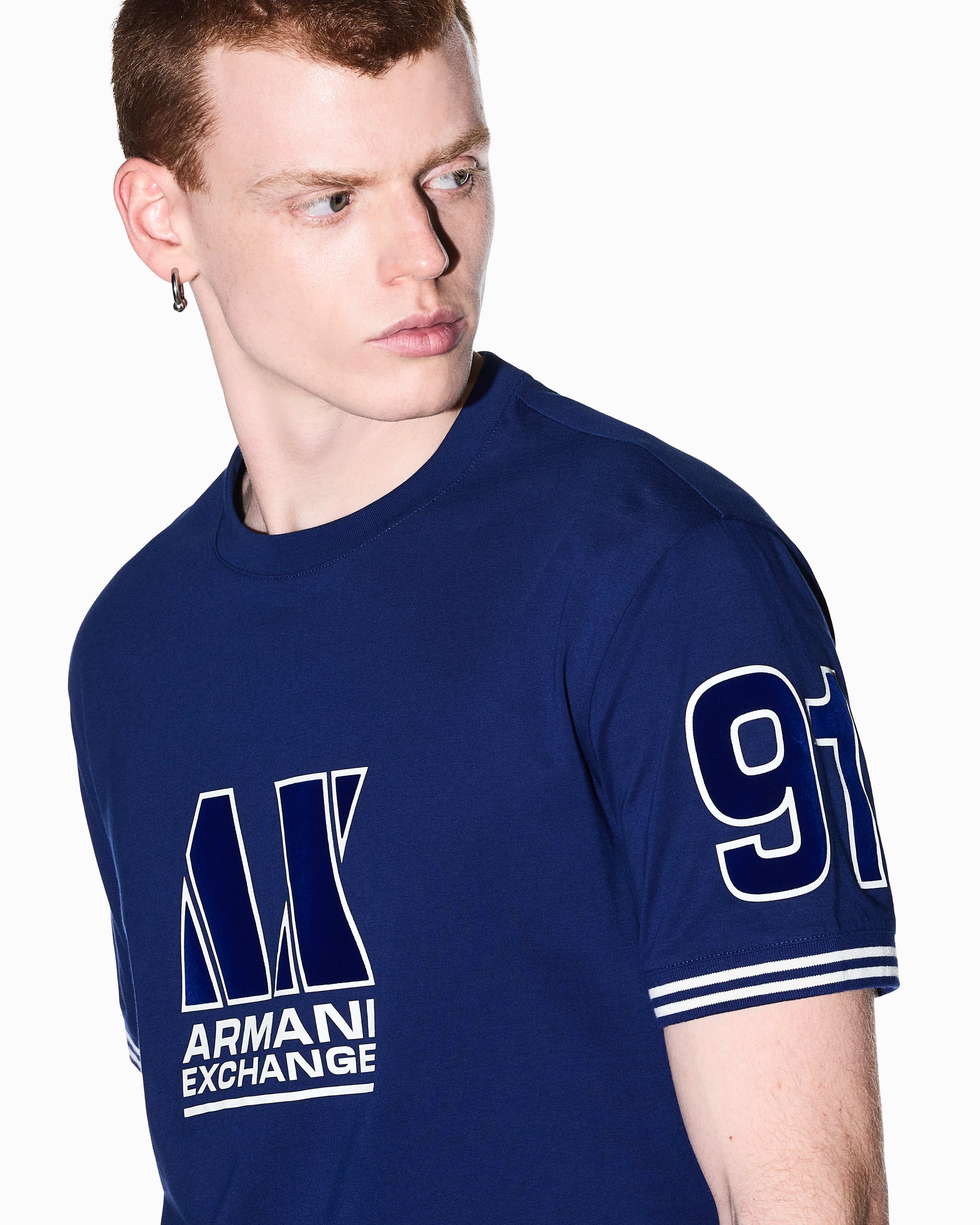 Men's Blue Logomania Flocked T-Shirt