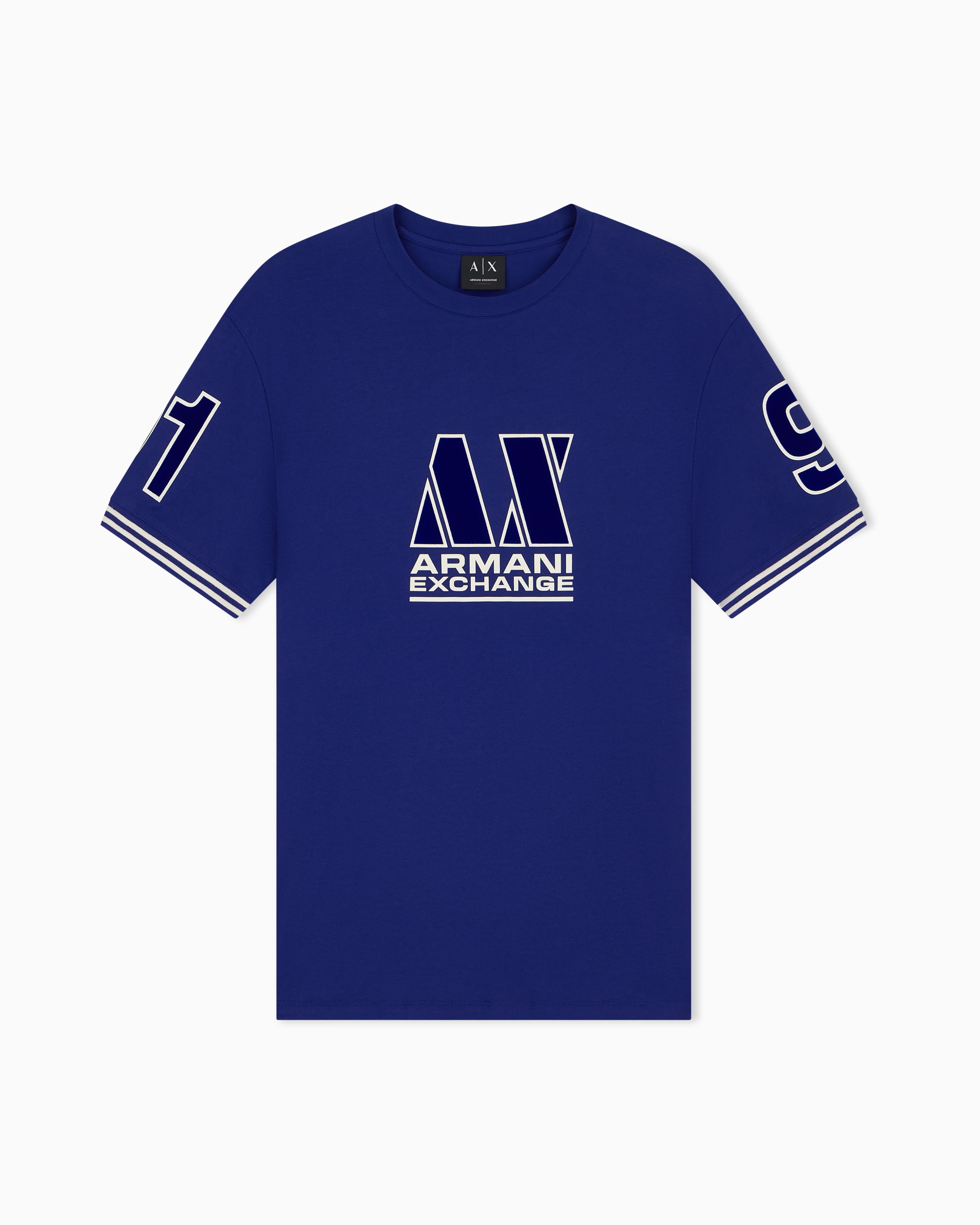 Men's Blue Logomania Flocked T-Shirt