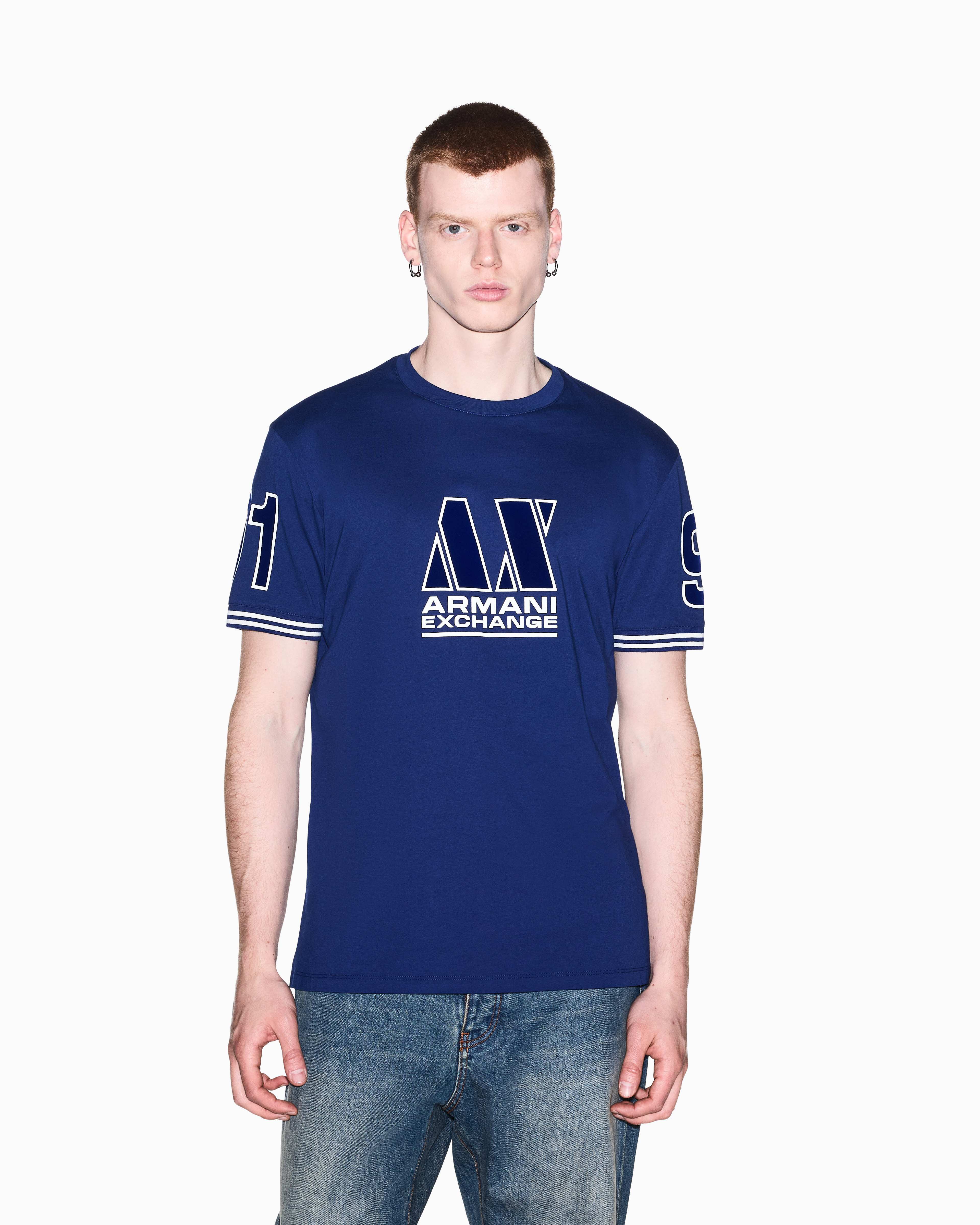 Men's Blue Logomania Flocked T-Shirt