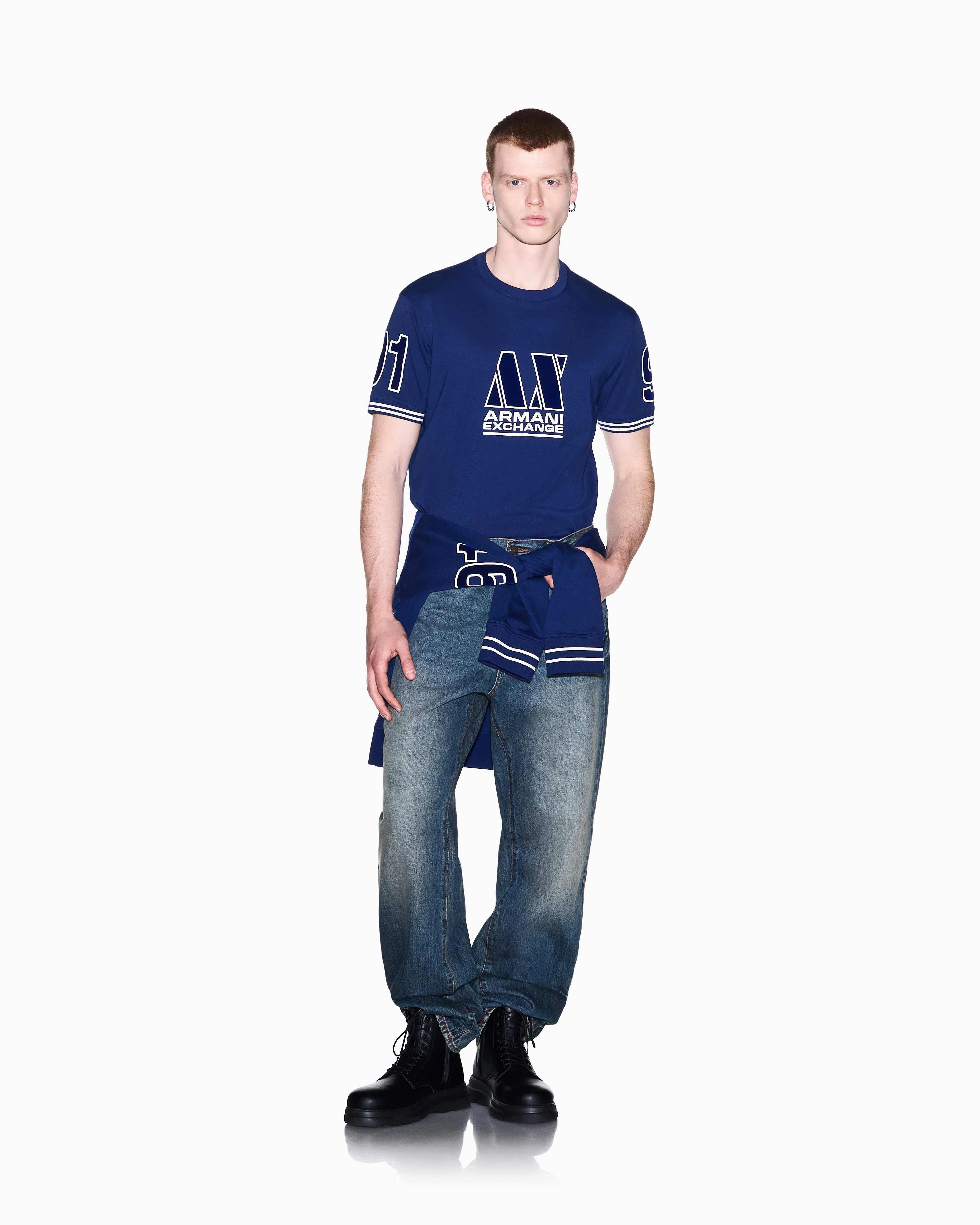 Men's Blue Logomania Flocked T-Shirt