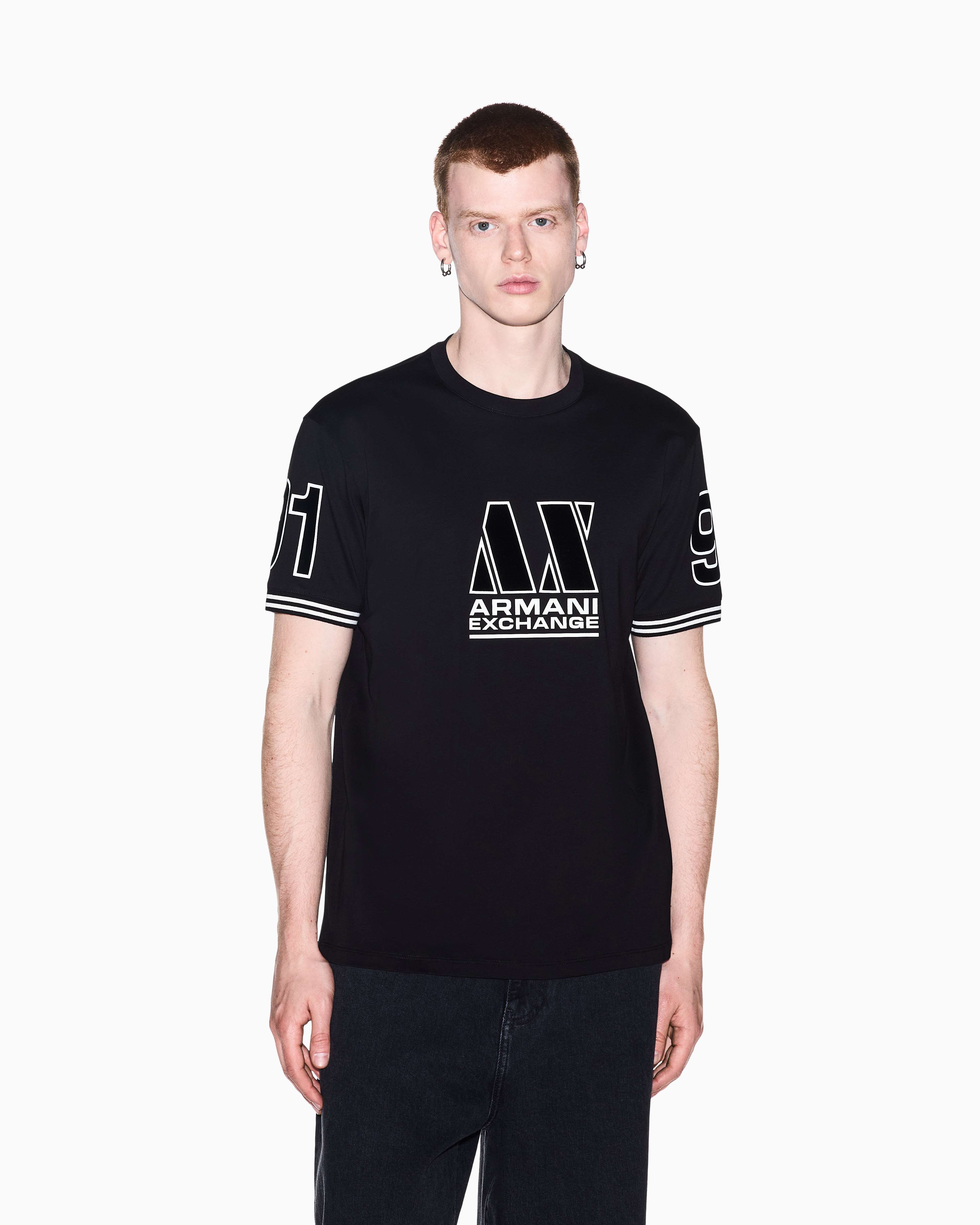 Men's Black Logomania Flocked T-Shirt