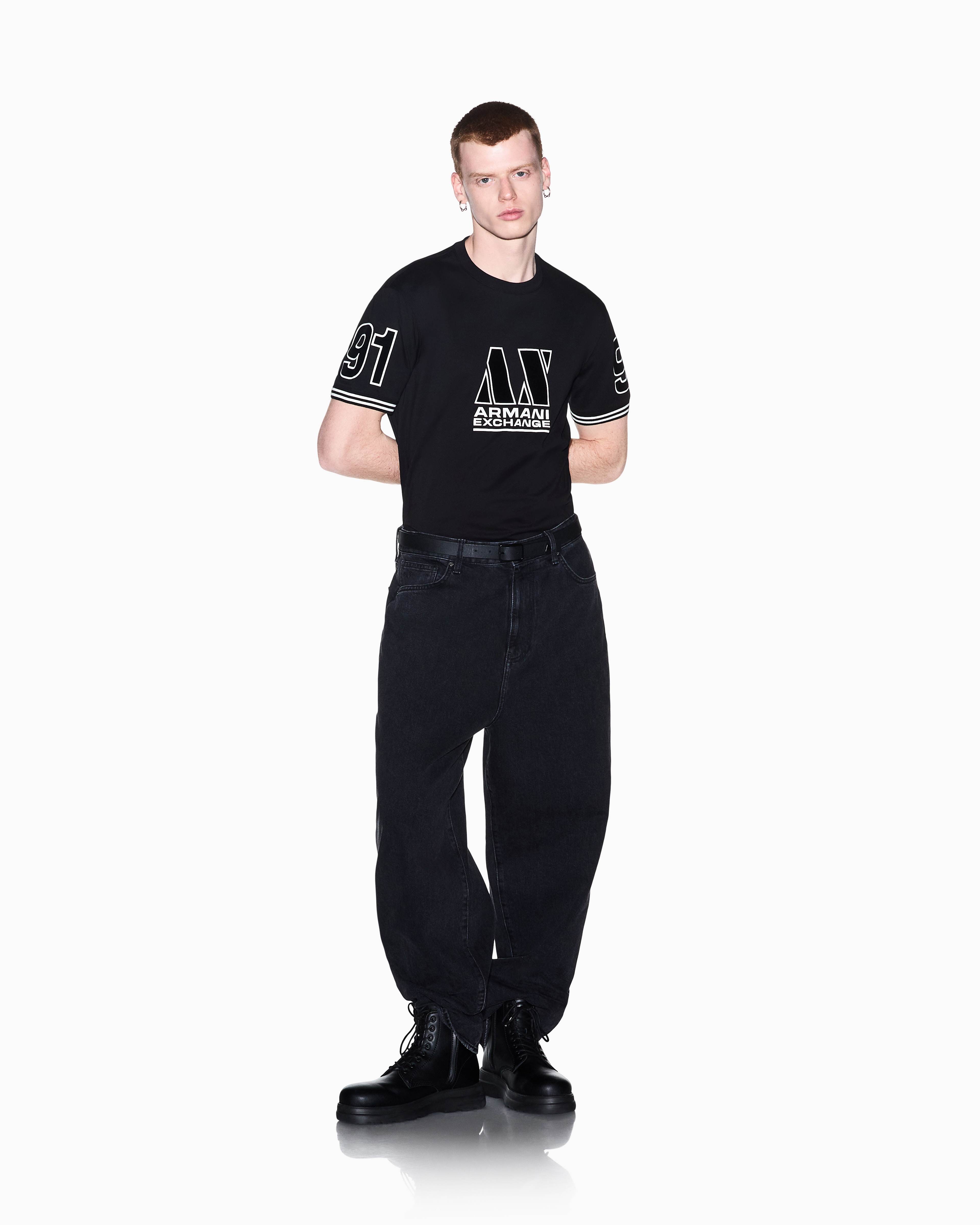 Men's Black Logomania Flocked T-Shirt
