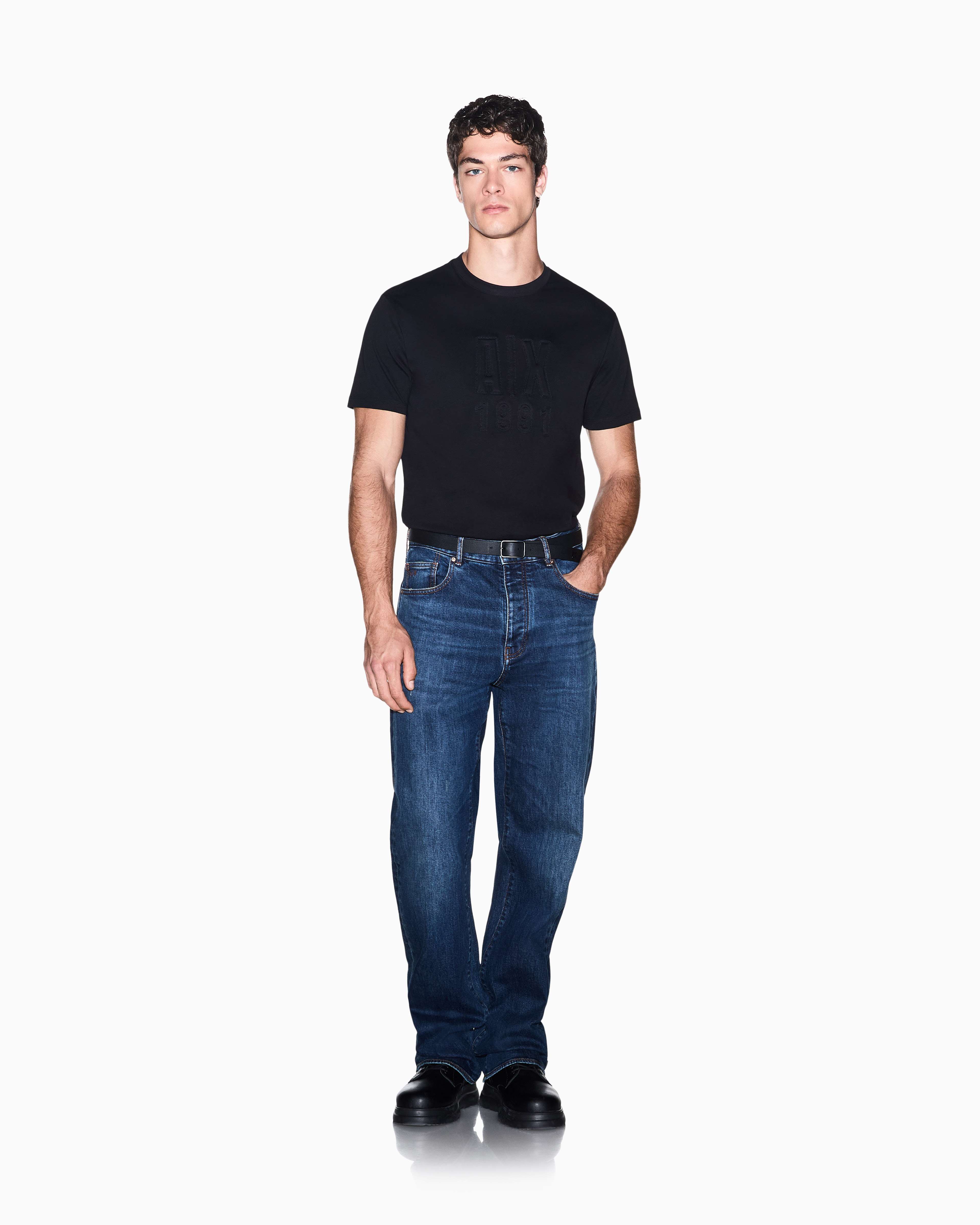 Men's Black Logomania Embossed T-Shirt