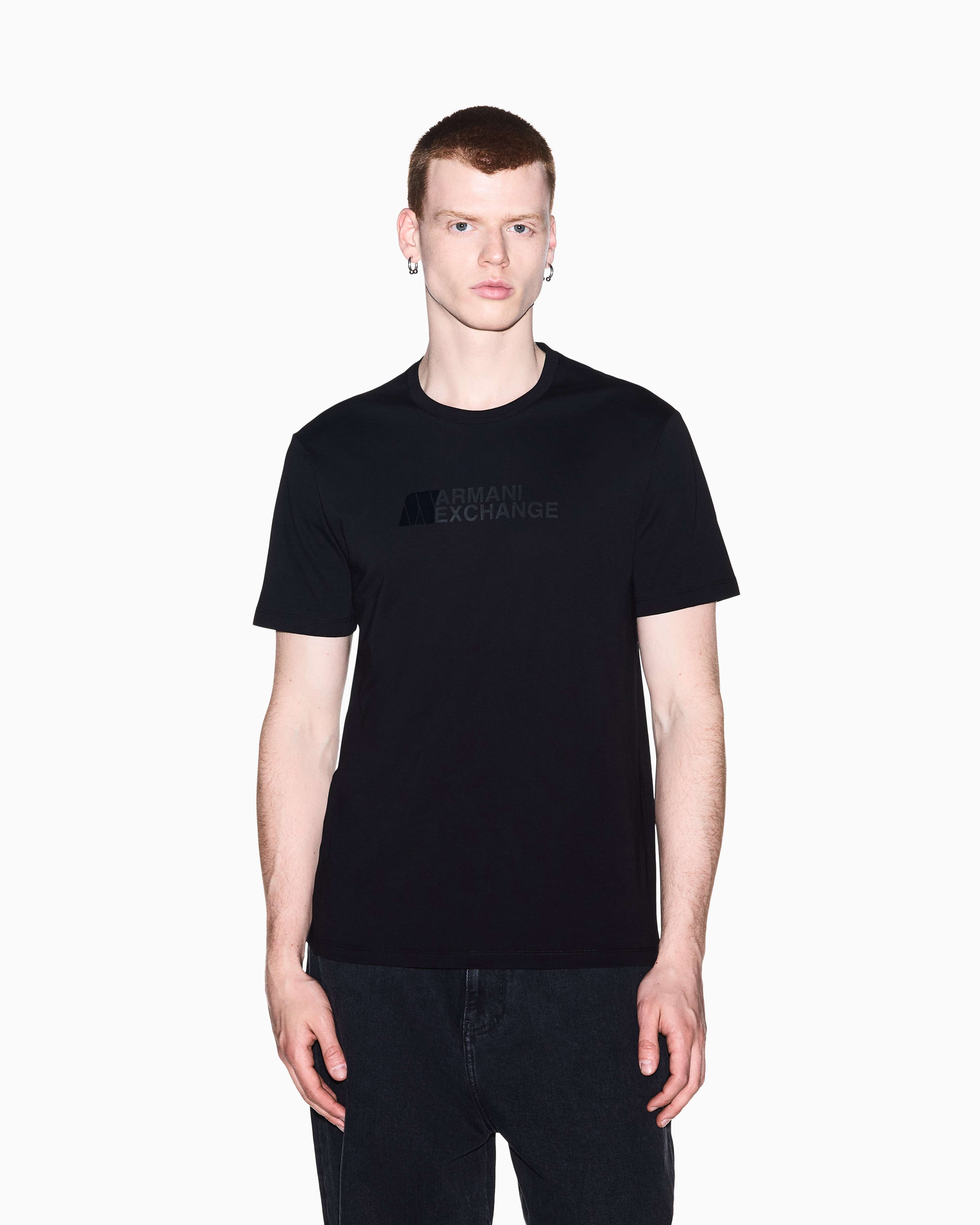Men's Black Logomania Flocked T-Shirt