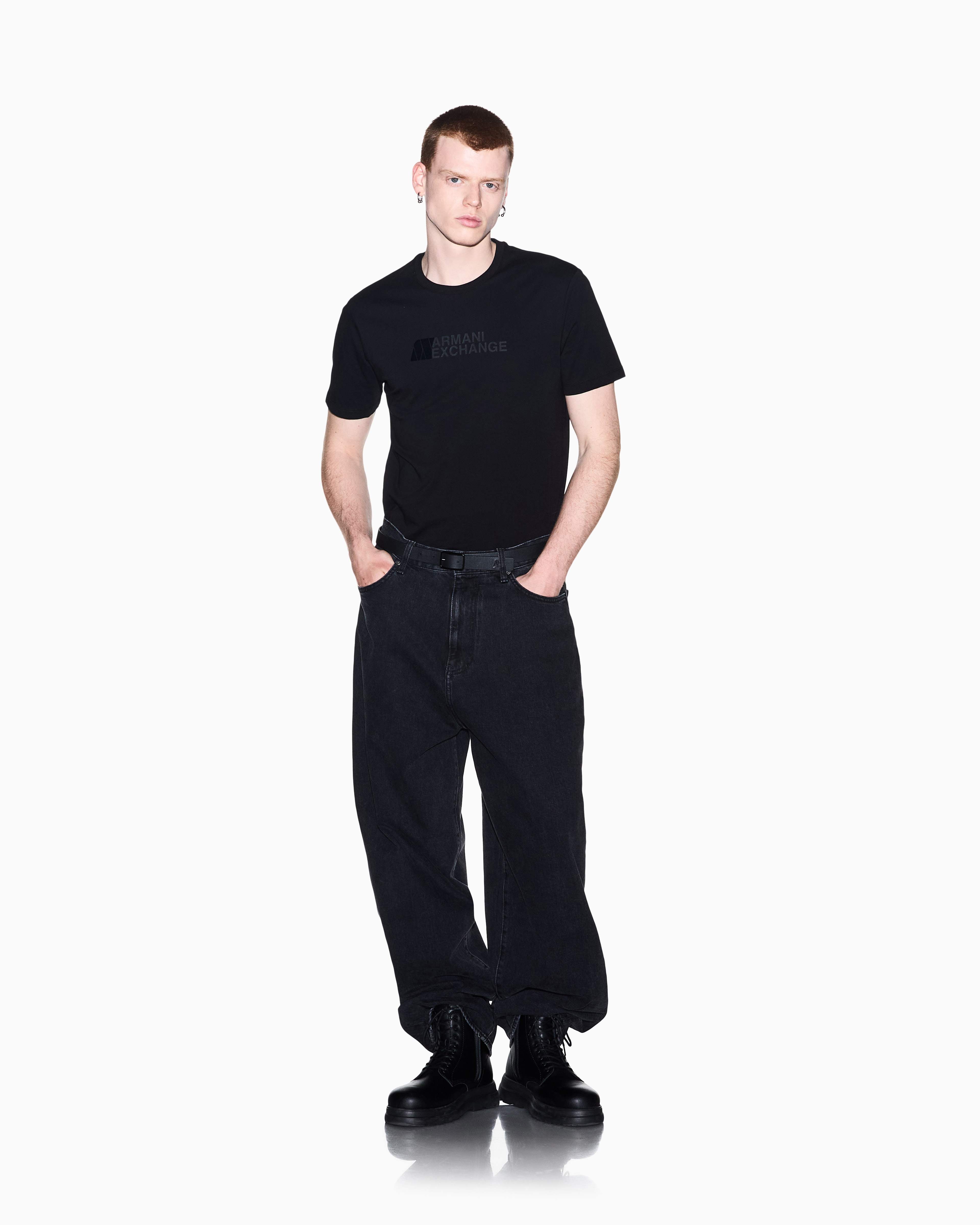 Men's Black Logomania Flocked T-Shirt