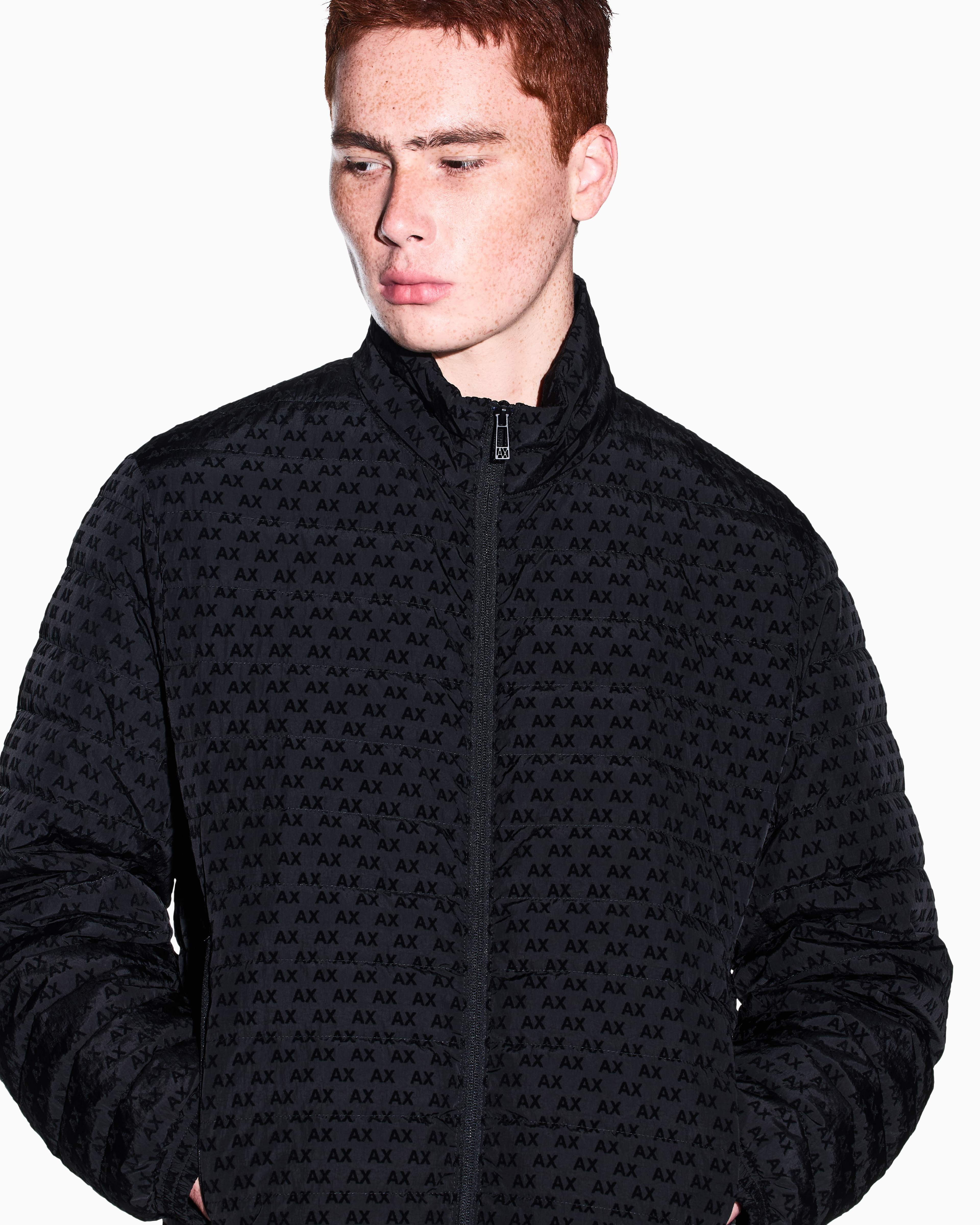 Men's Black Logomania Flocked Down Jacket