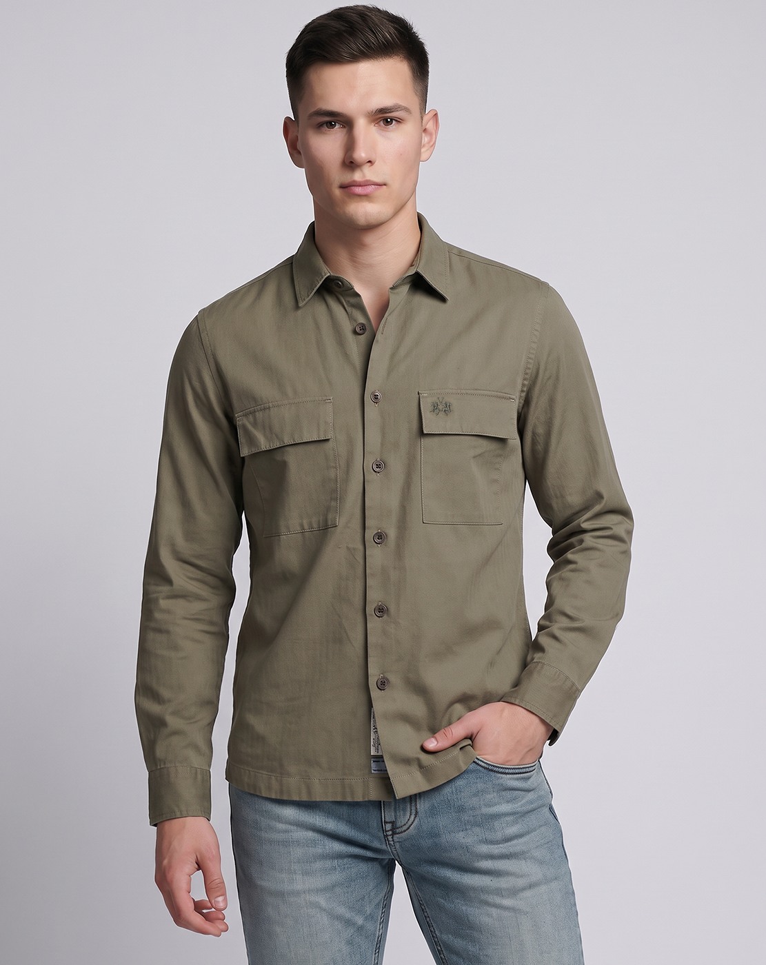 Linen Cotton Relaxed Fit Solid Olive Shacket