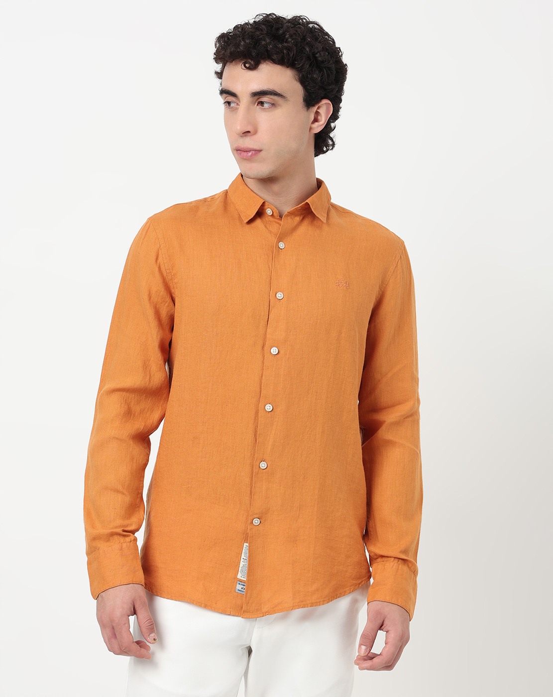Linen Tailored Fit Solid Yellow Shirt