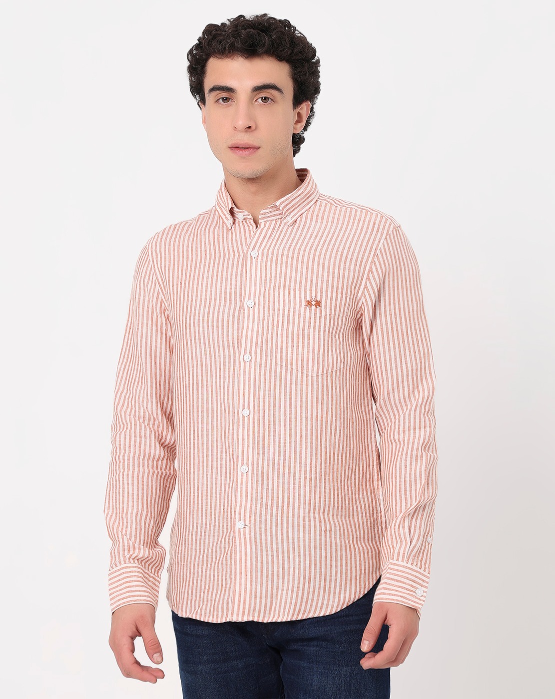 Linen Tailored Fit Yarn Dyed Yellow Shirt
