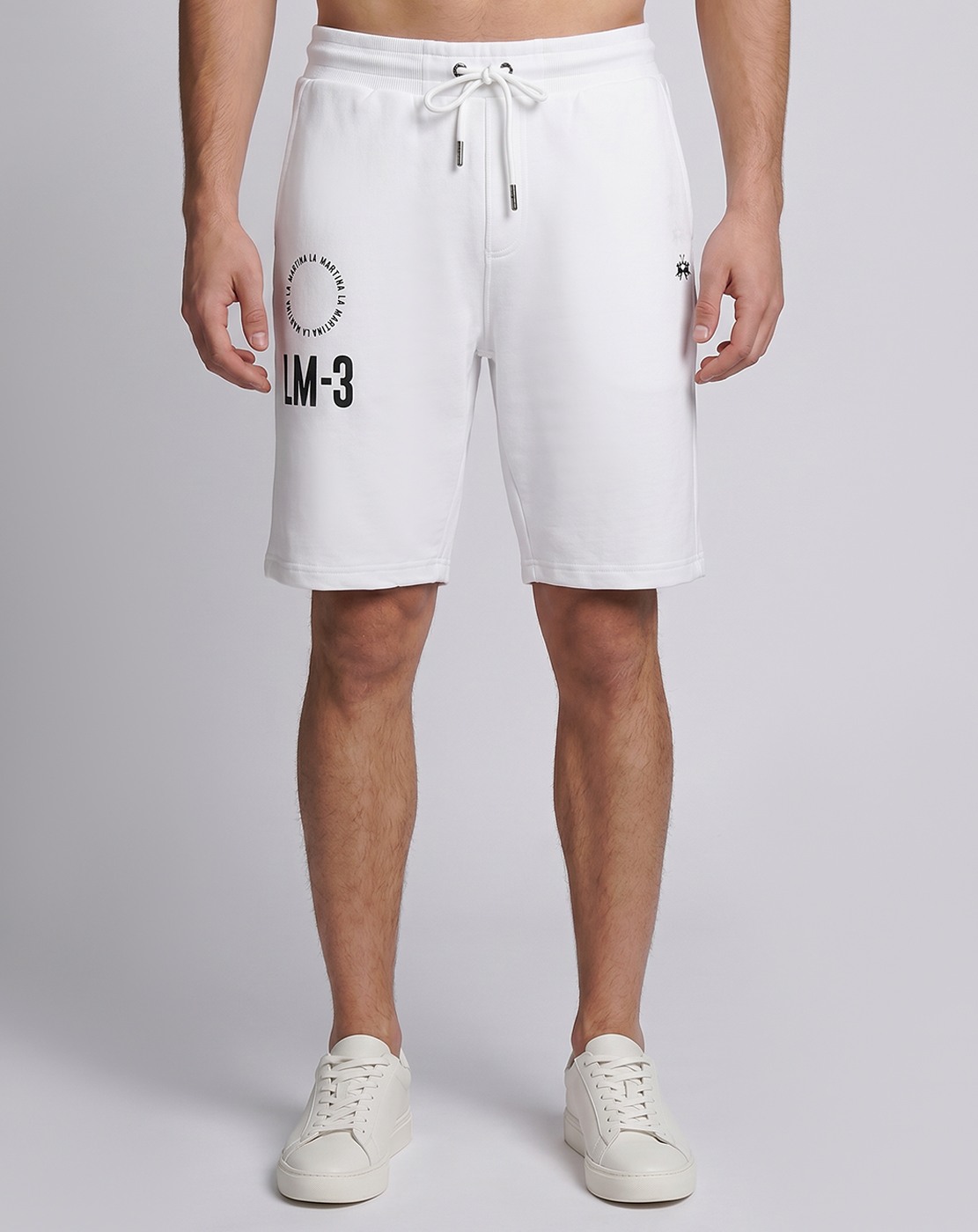 Cotton Regular Fit Solid Knit White Shorts