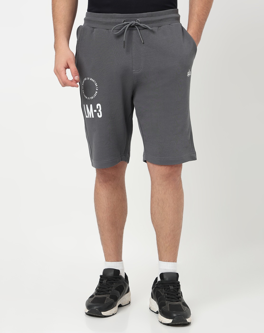Cotton Regular Fit Solid Knit Grey Shorts