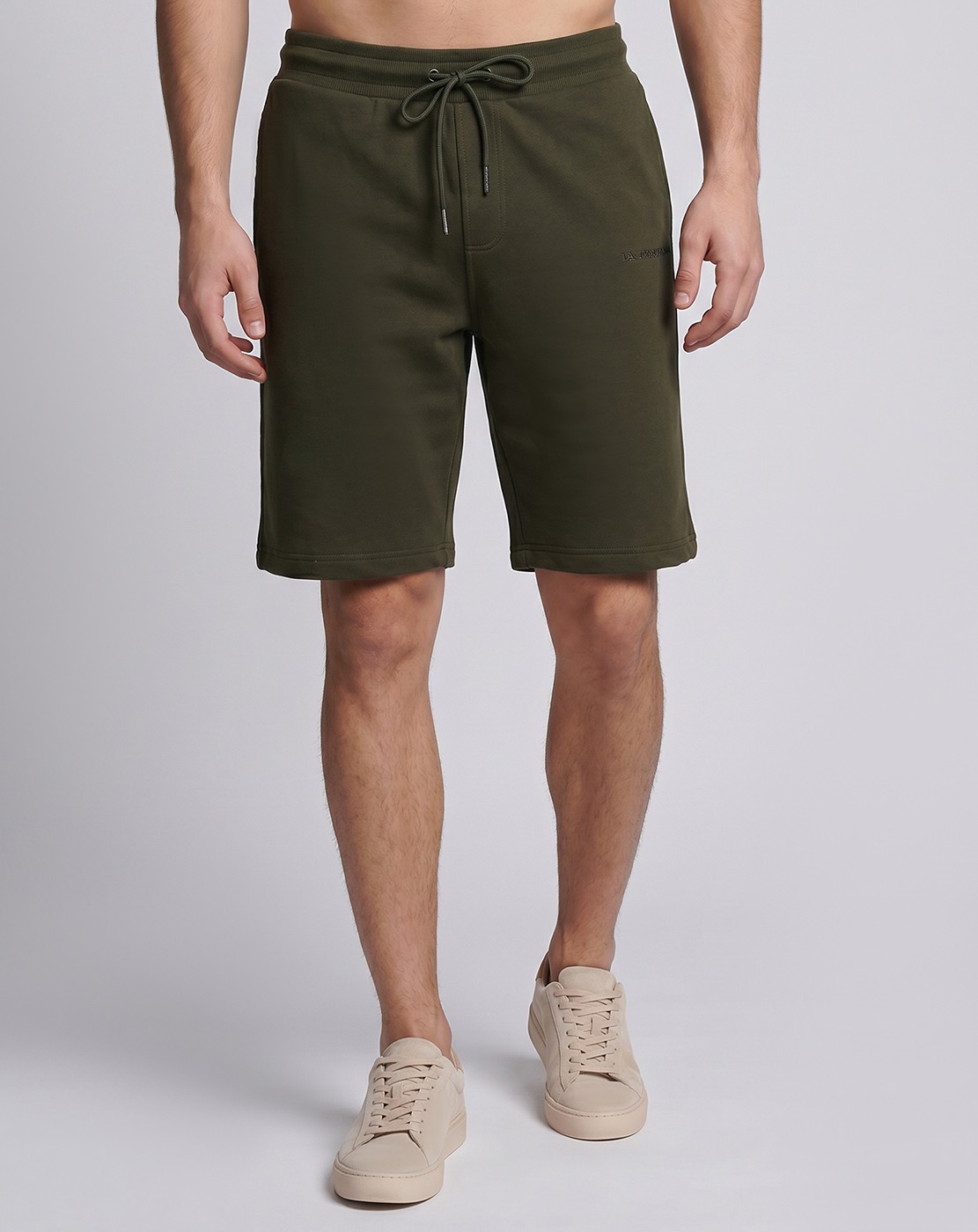 Cotton Regular Fit Solid Knit Green Shorts
