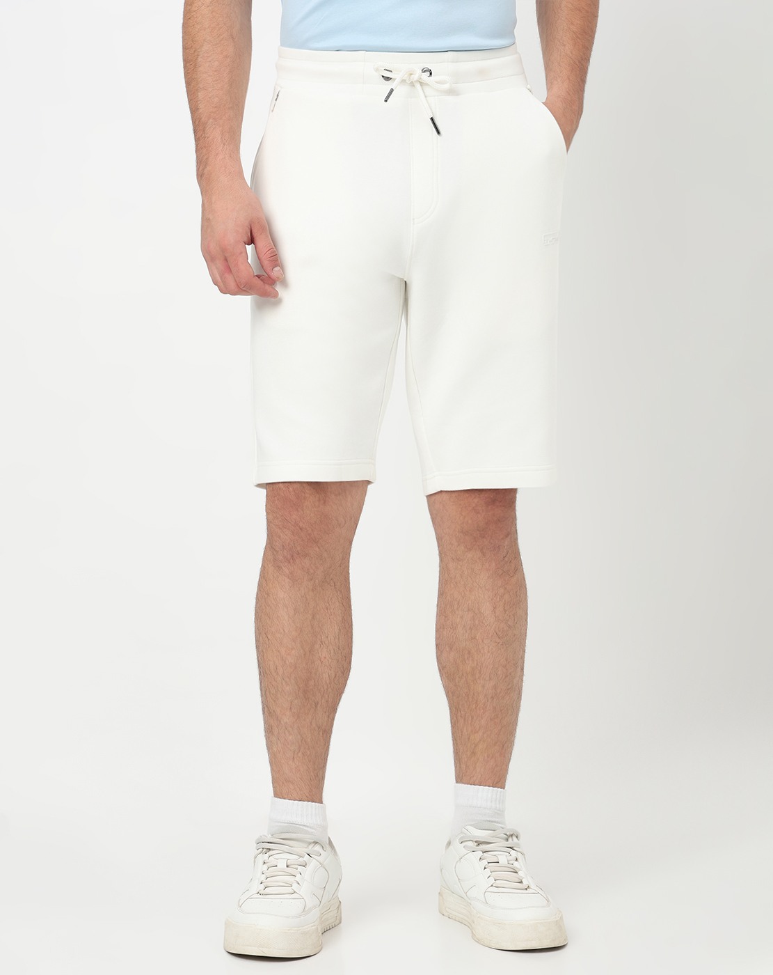 Cotton Blend Regular Fit Solid White Shorts with Stretch