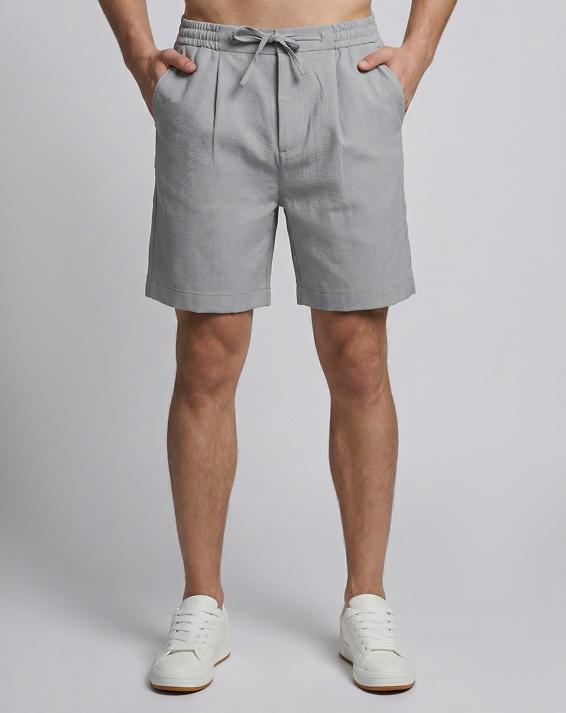 Viscose Blend Regular Fit Solid Grey Shorts