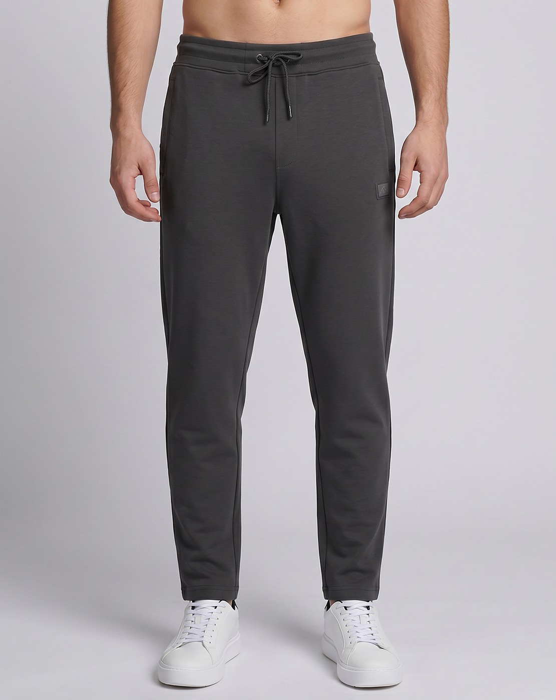 Cotton Blend Regular Fit Solid Track Pant with Grey Stretch