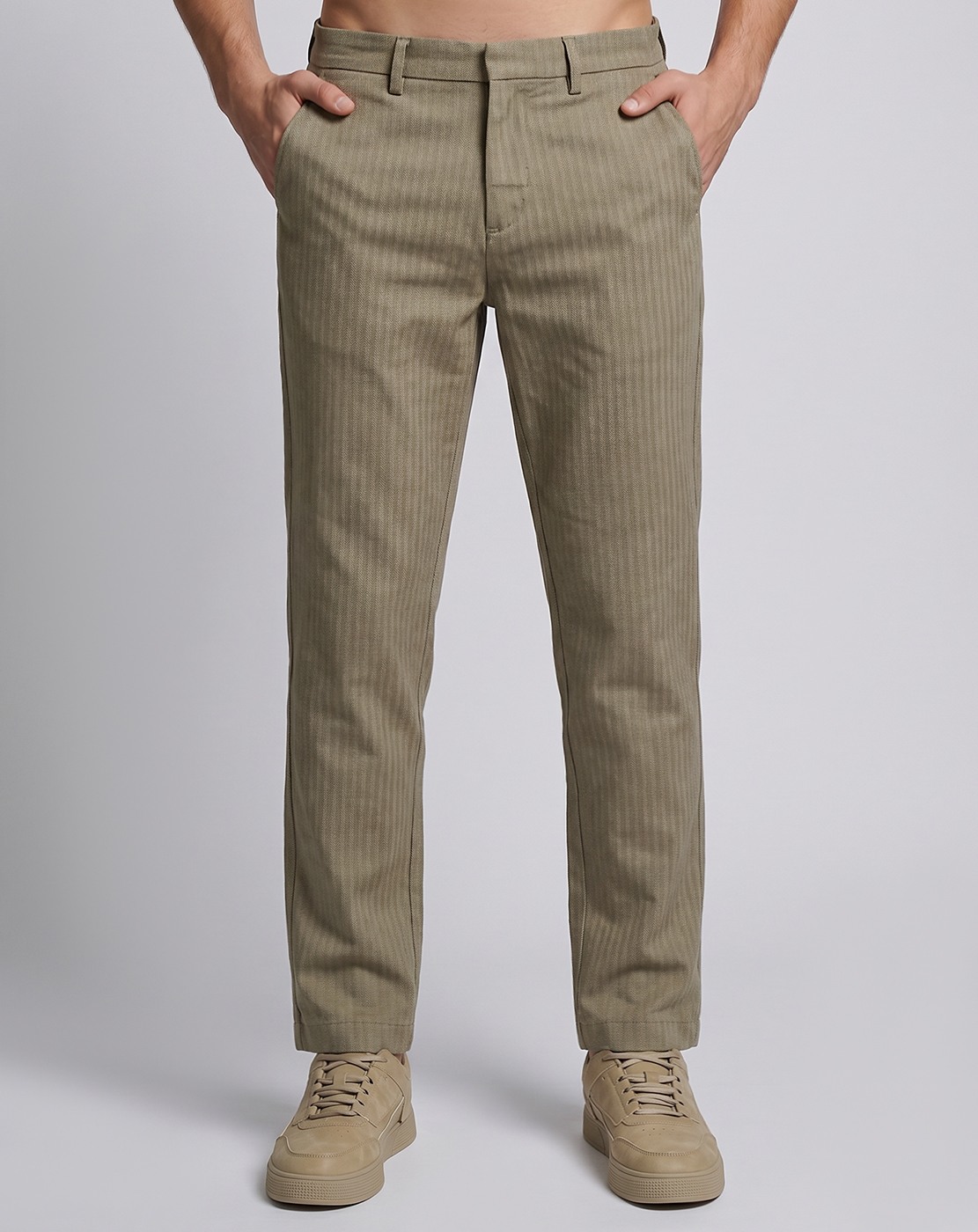 Linen Regular Fit Solid Green Trouser