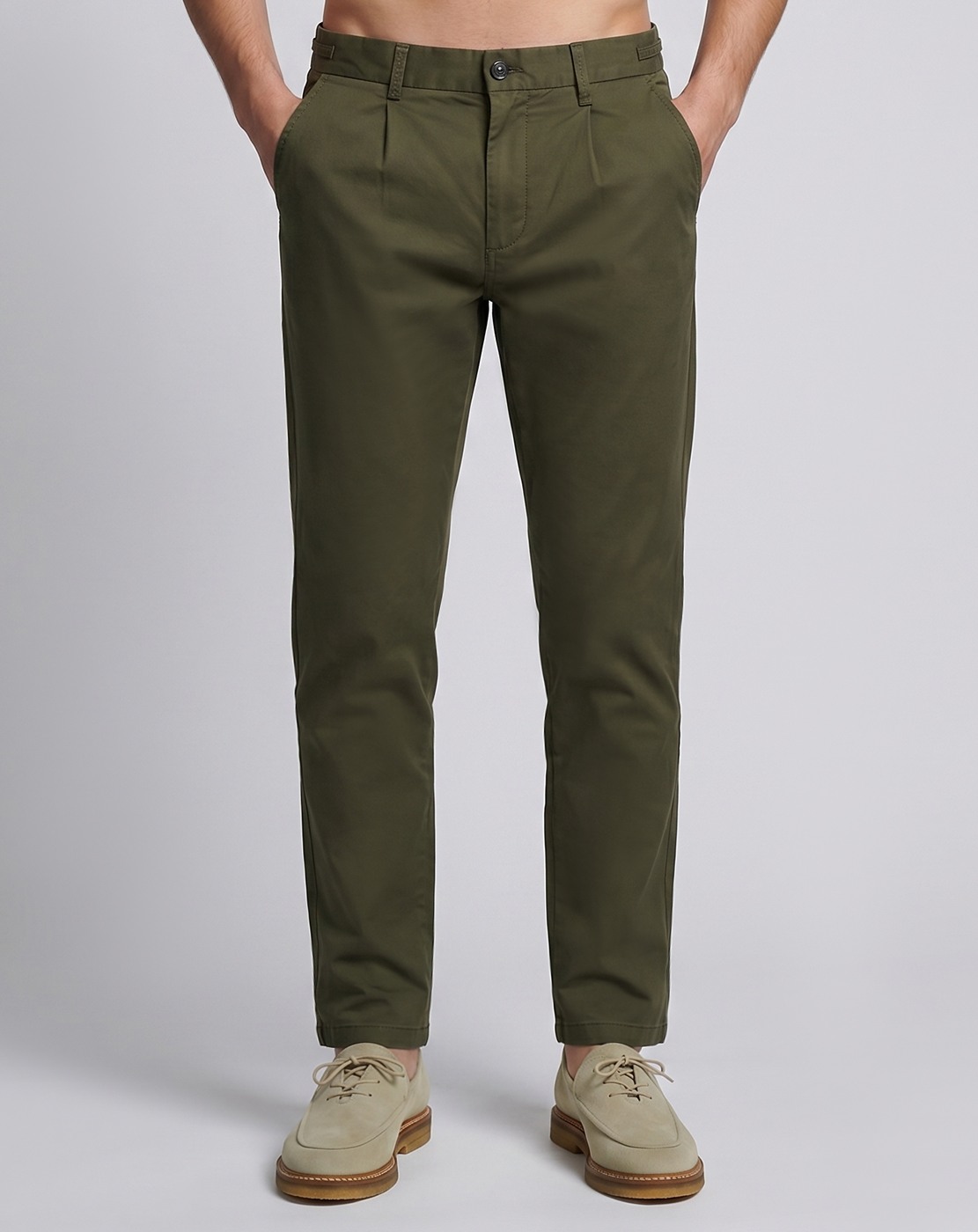Cotton Stretch Regular Fit Solid Overdye Green Trouser