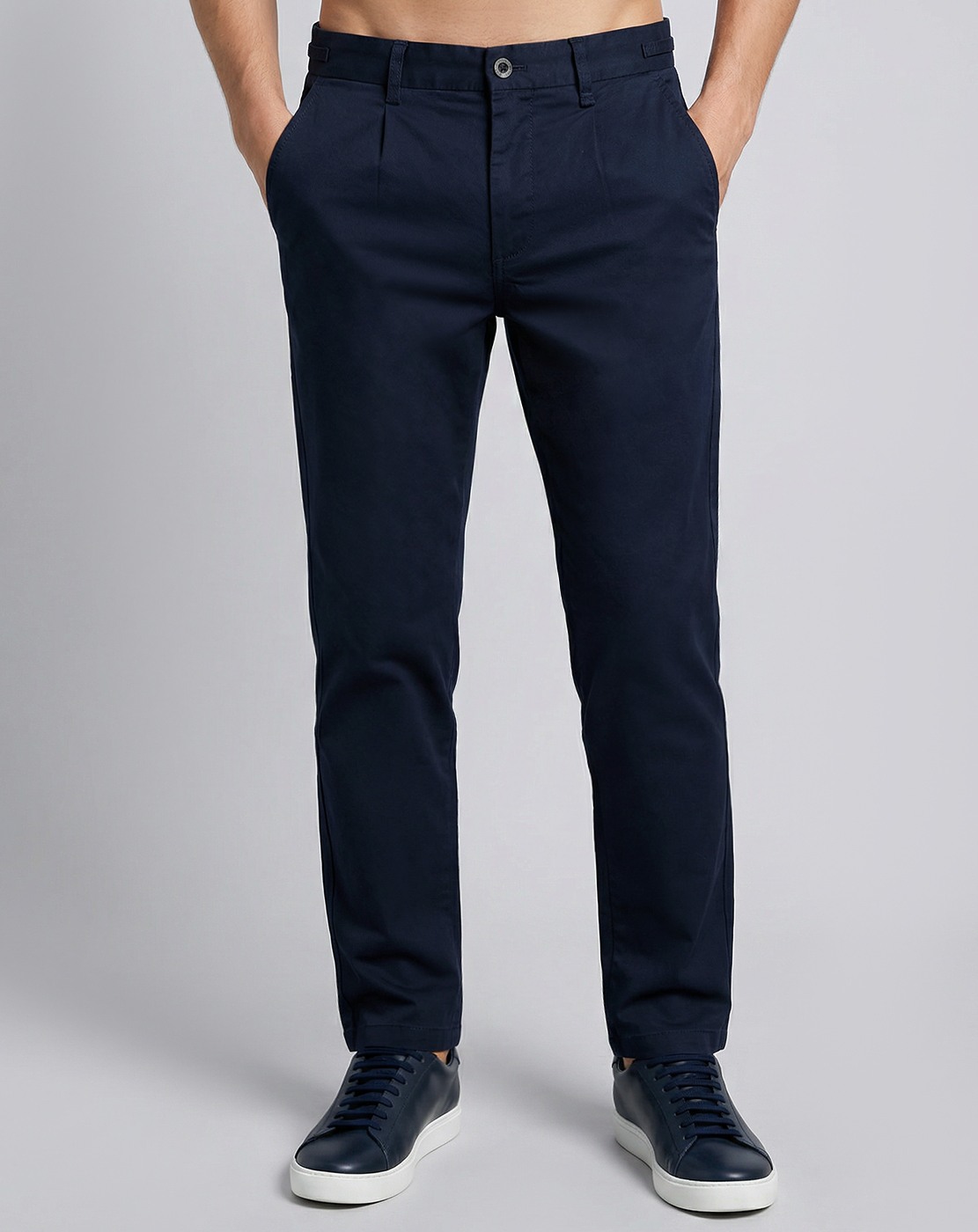 Cotton Stretch Regular Fit Solid Overdye Navy Trouser