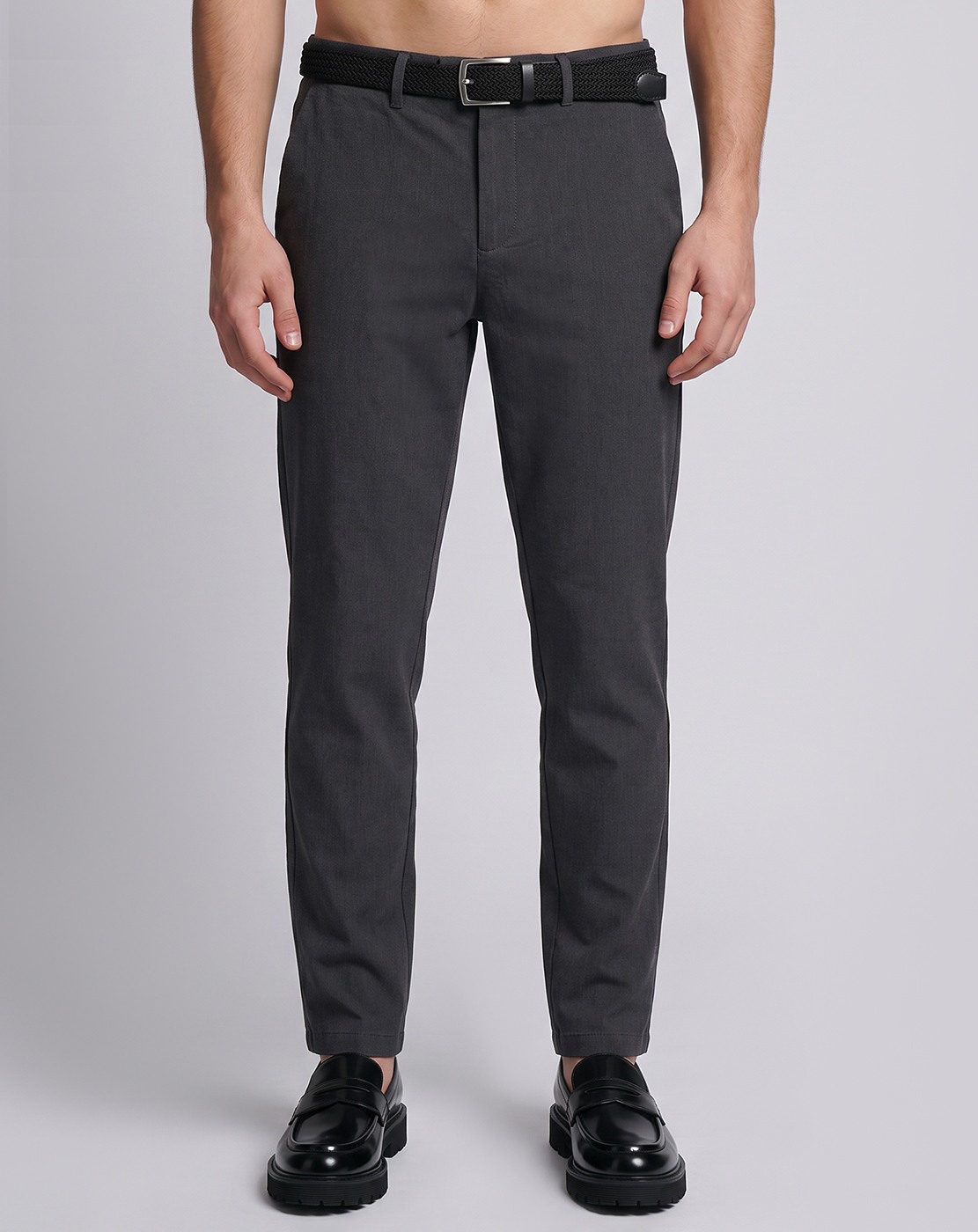 Cotton Stretch Regular Fit Solid Black Trouser