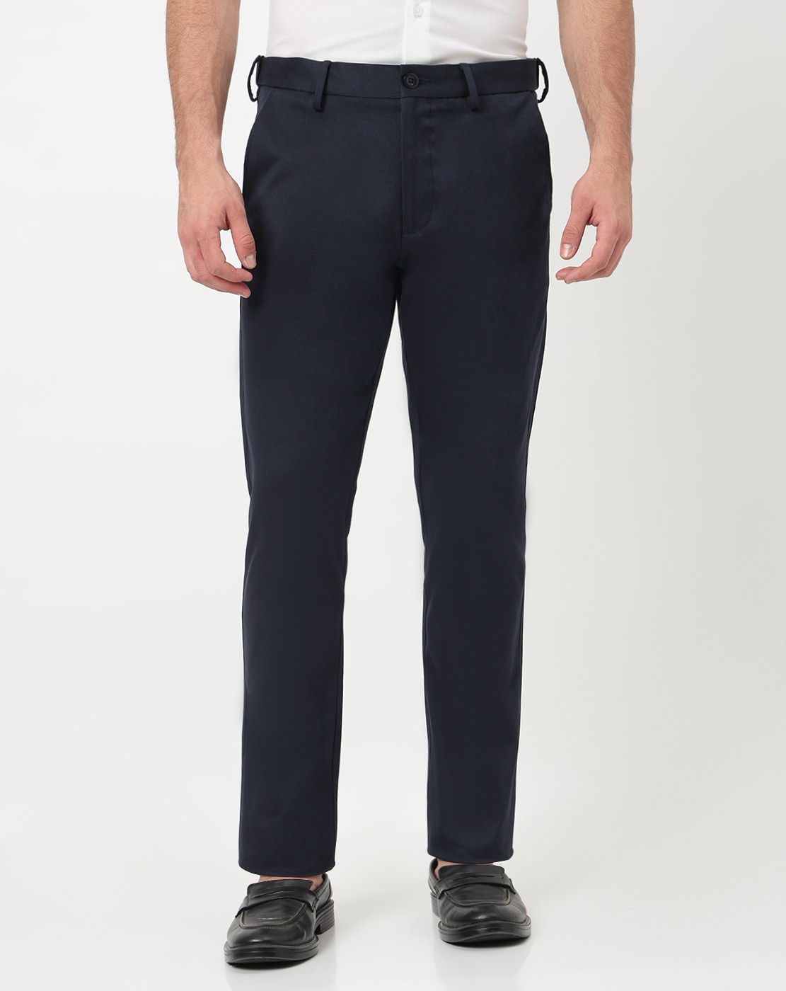 Cotton Tencel Regular Fit Solid Navy Trouser