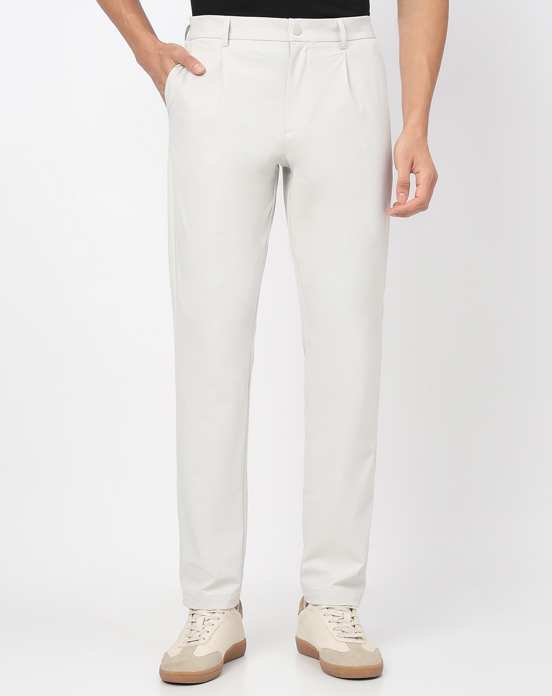 Regular Fit Solid Trouser with Stretch