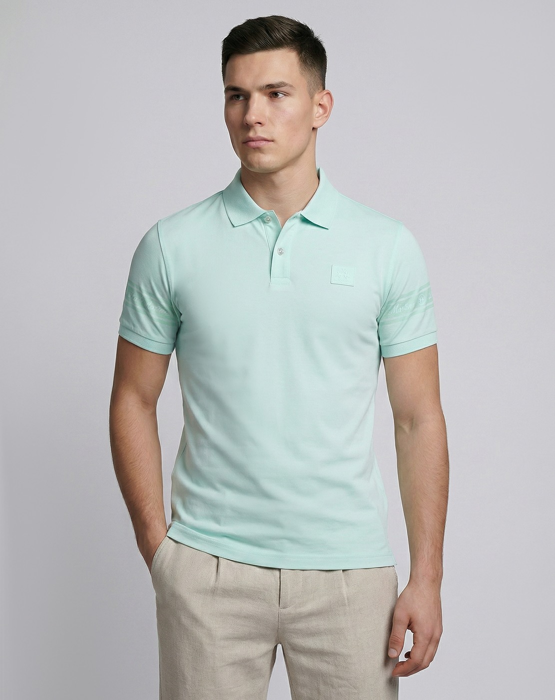 Cotton Slim Fit Liquid Finish Solid Polo Blue Tshirt