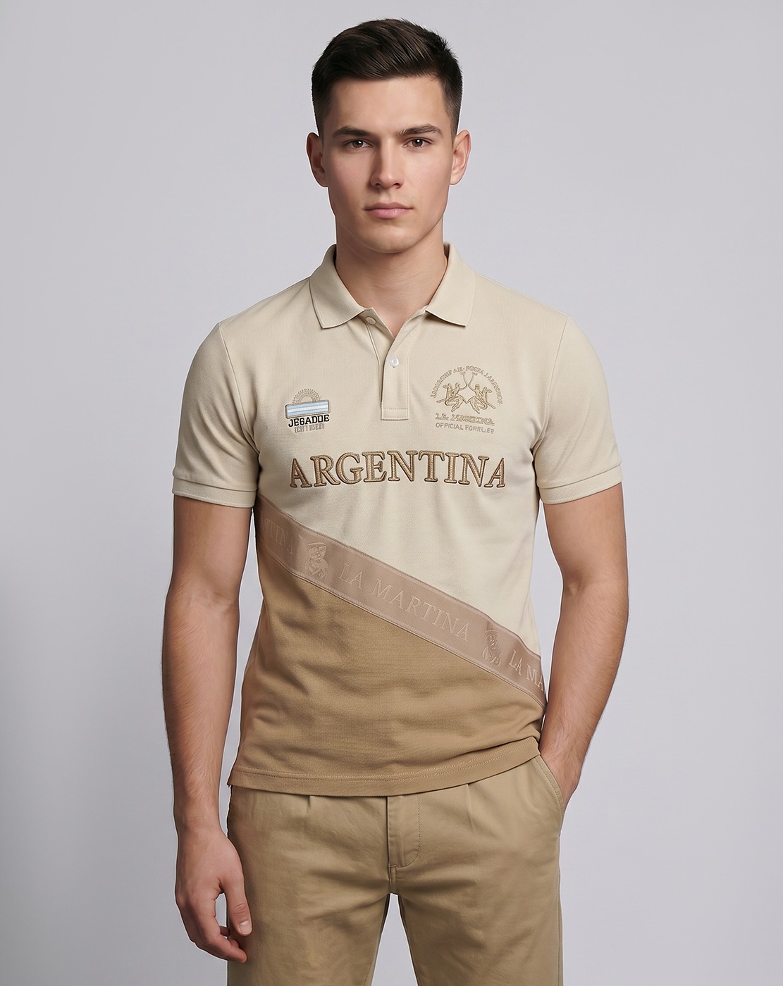 Cotton Slim Fit Cut and Sew Off-White Polo Tshirt