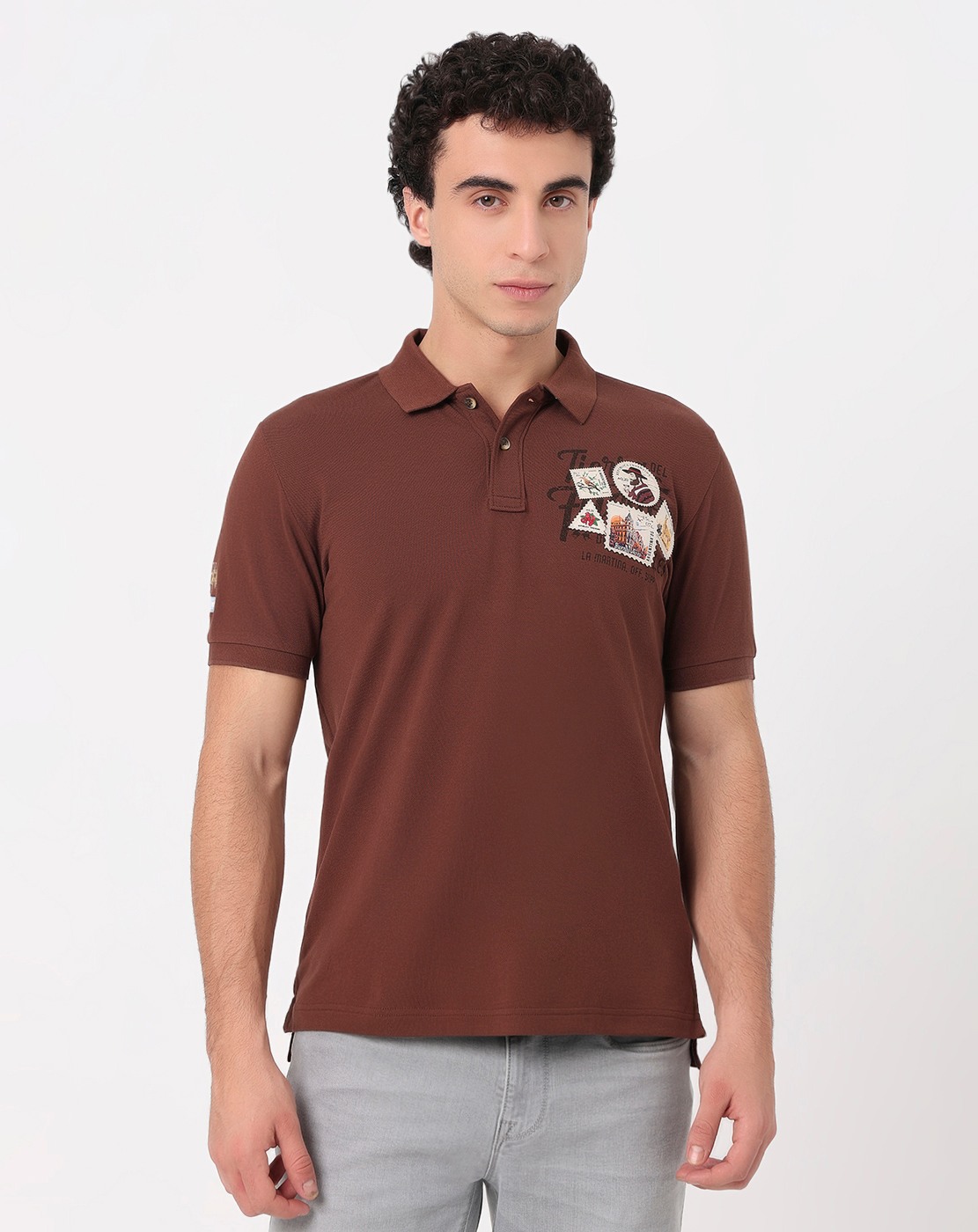 Cotton Slim Fit Embroidered Olive Polo Tshirt