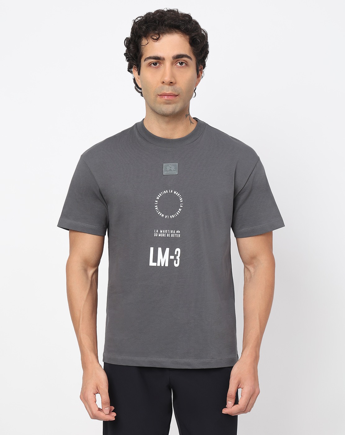 Cotton Relaxed Fit Crew Neck Graphic Grey Tshirt