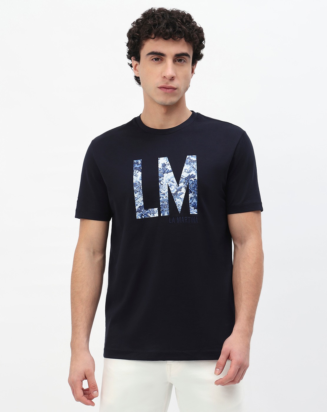 Cotton Mercerized Slim Fit Solid Crew Neck Navy Tshirt