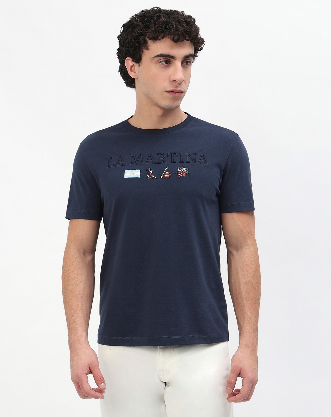 Cotton Slim Fit Solid Crew Neck Navy Tshirt