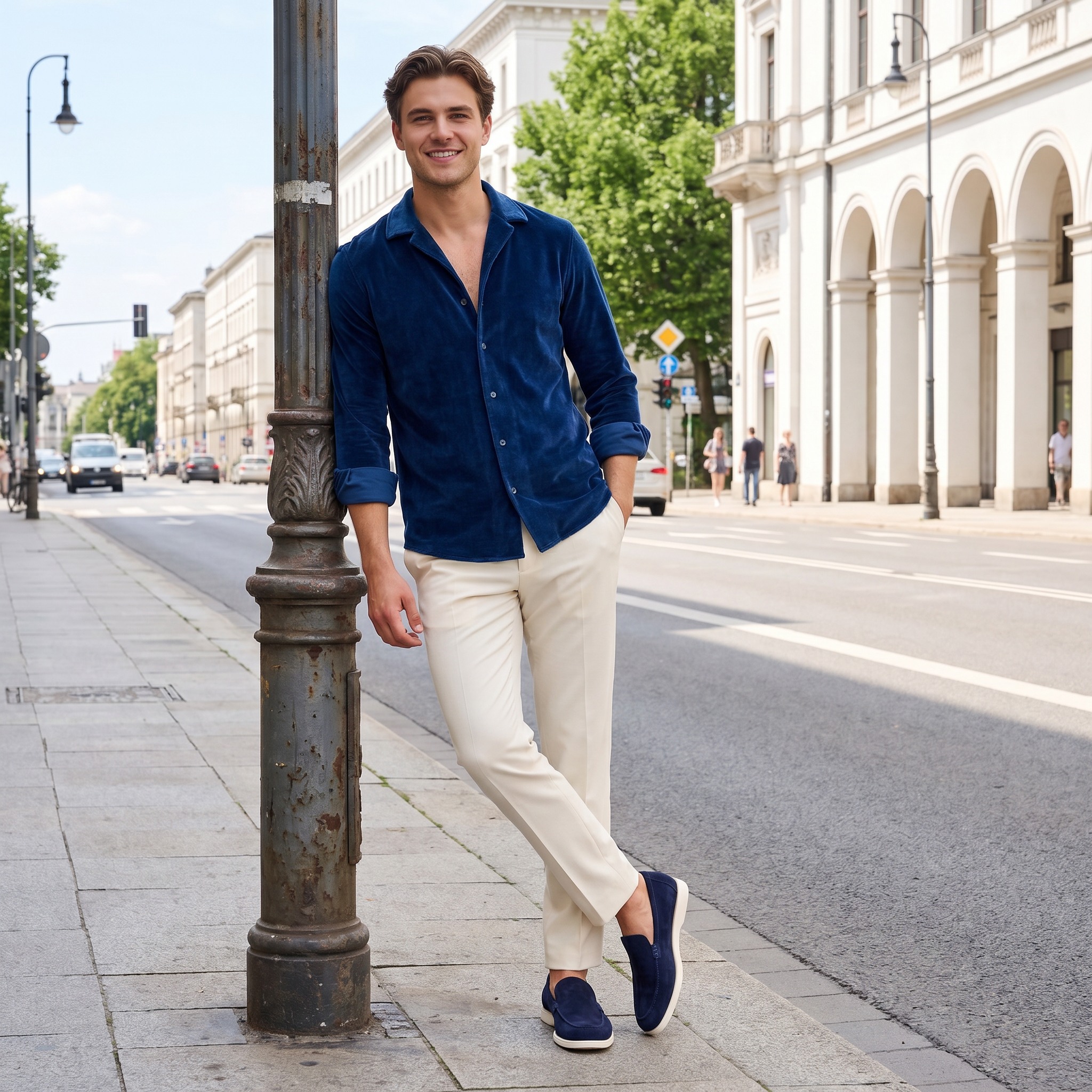 Grover Navy Suede Dress Loafer