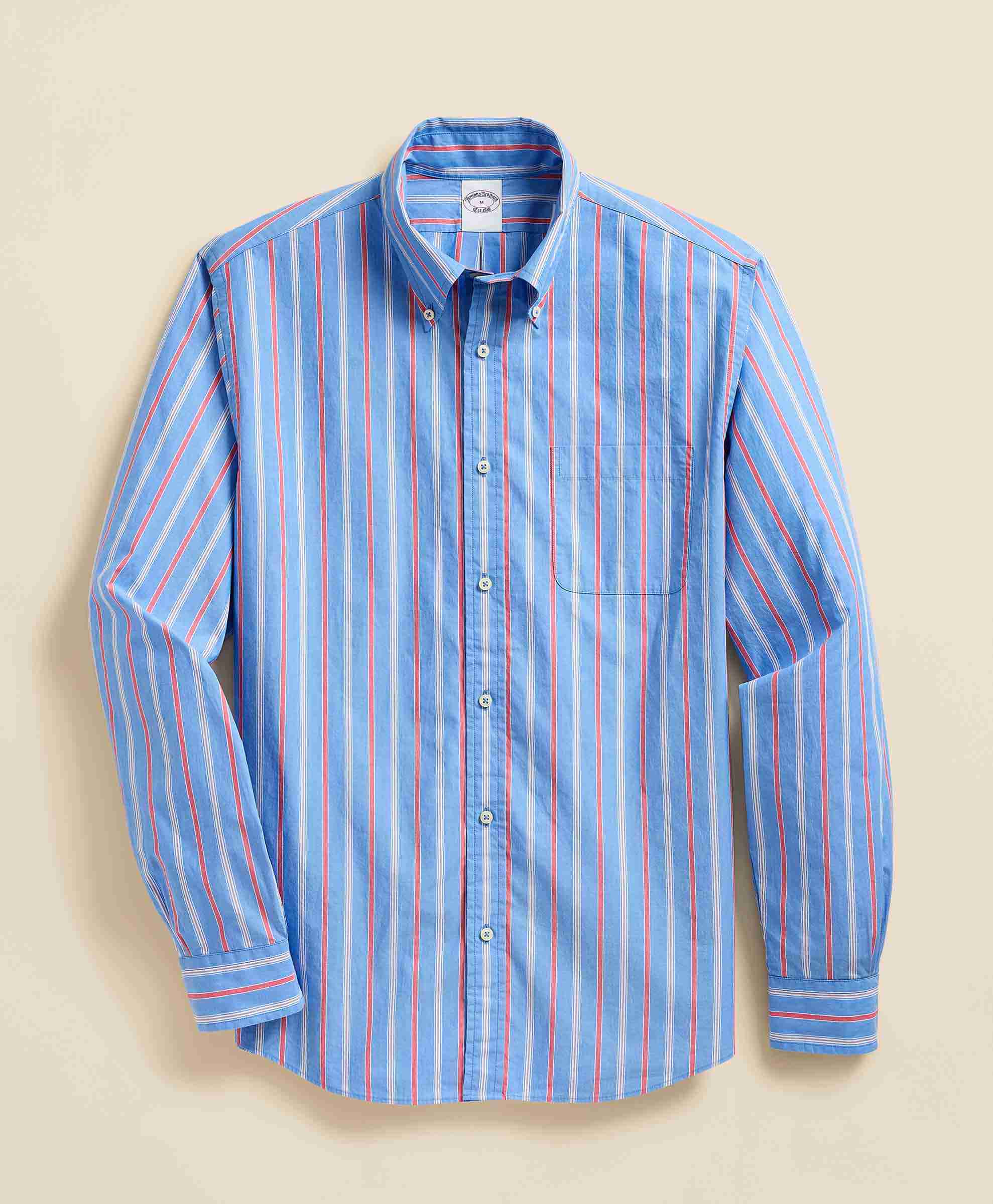 Friday Poplin Cotton Striped Regular Fit Sport Shirt | Brooks