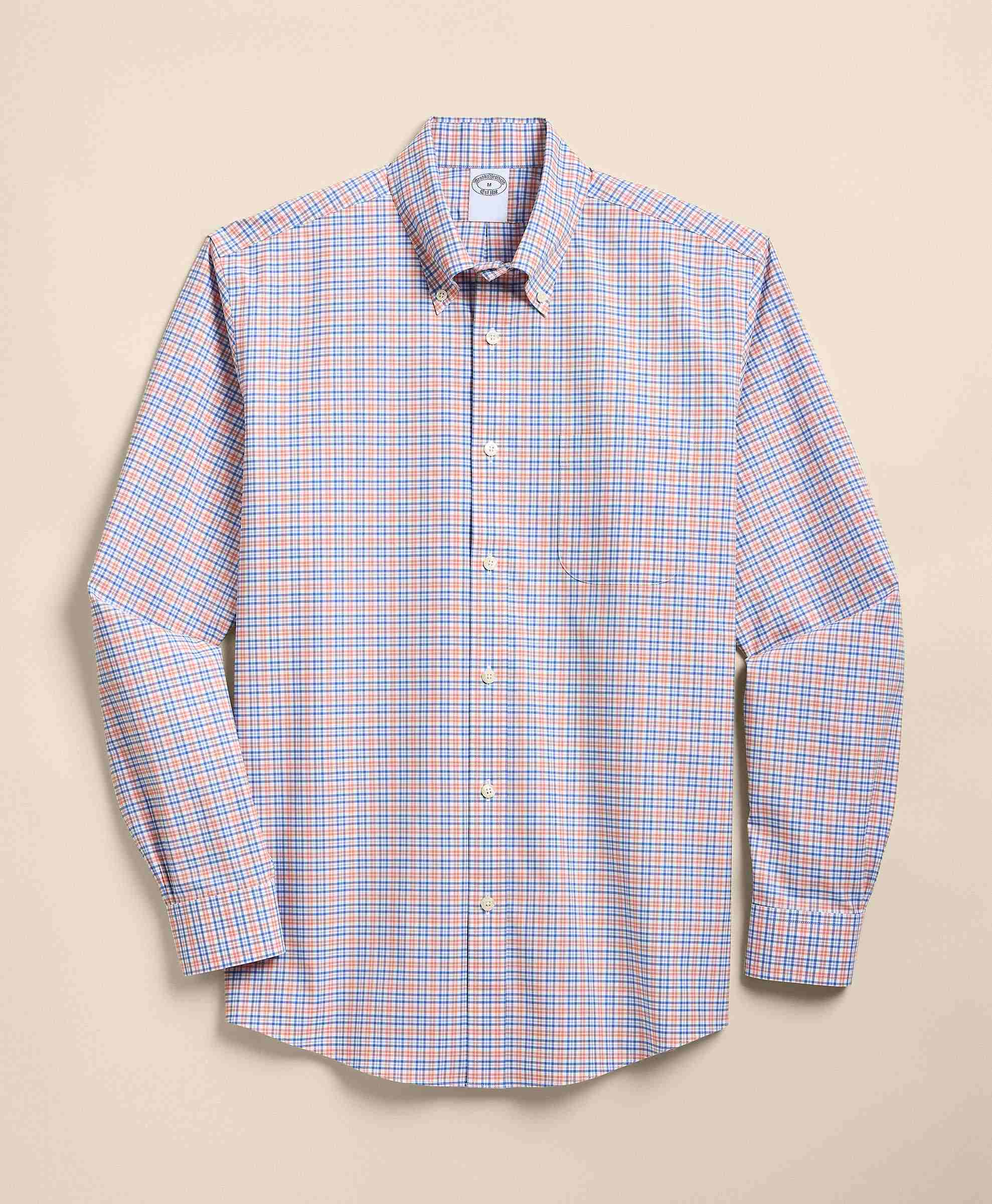 Non-Iron Broadcloth Button Down Collar Checked Regular Fit Shirt