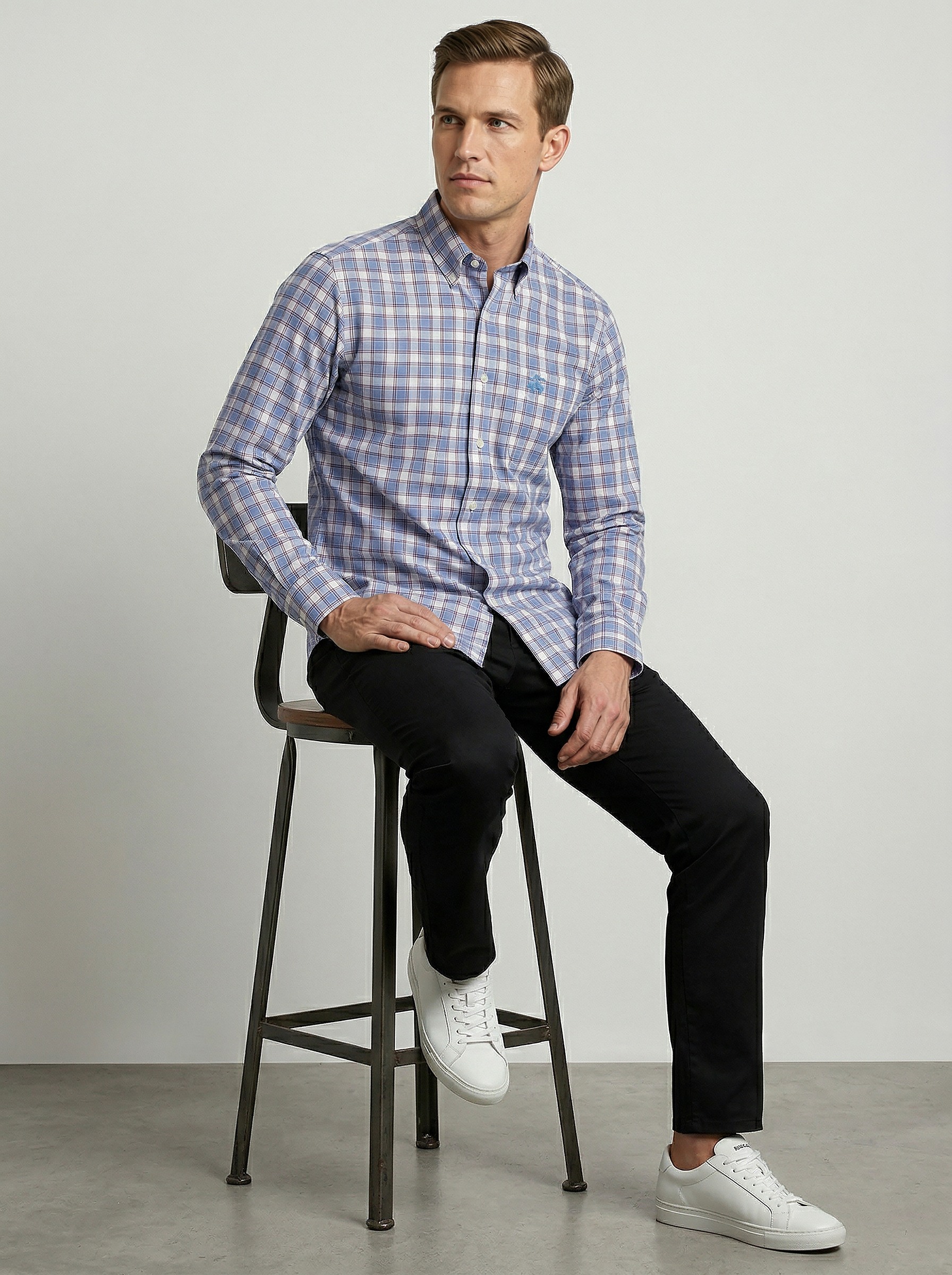 Friday Poplin Cotton Checked Regular Fit Sport Shirt