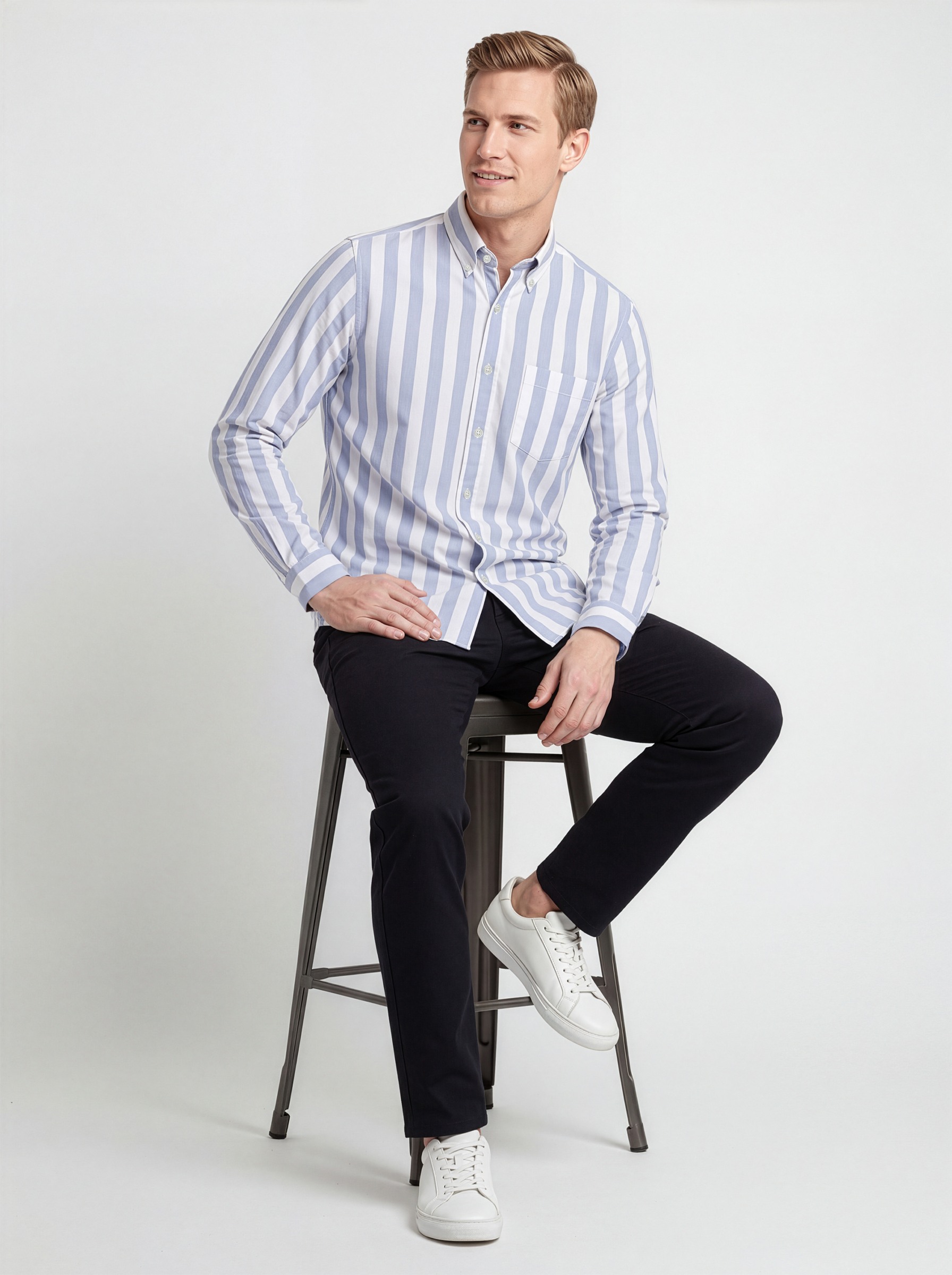 Friday Oxford Cotton Striped Regular Fit Sport Shirt | Brooks
