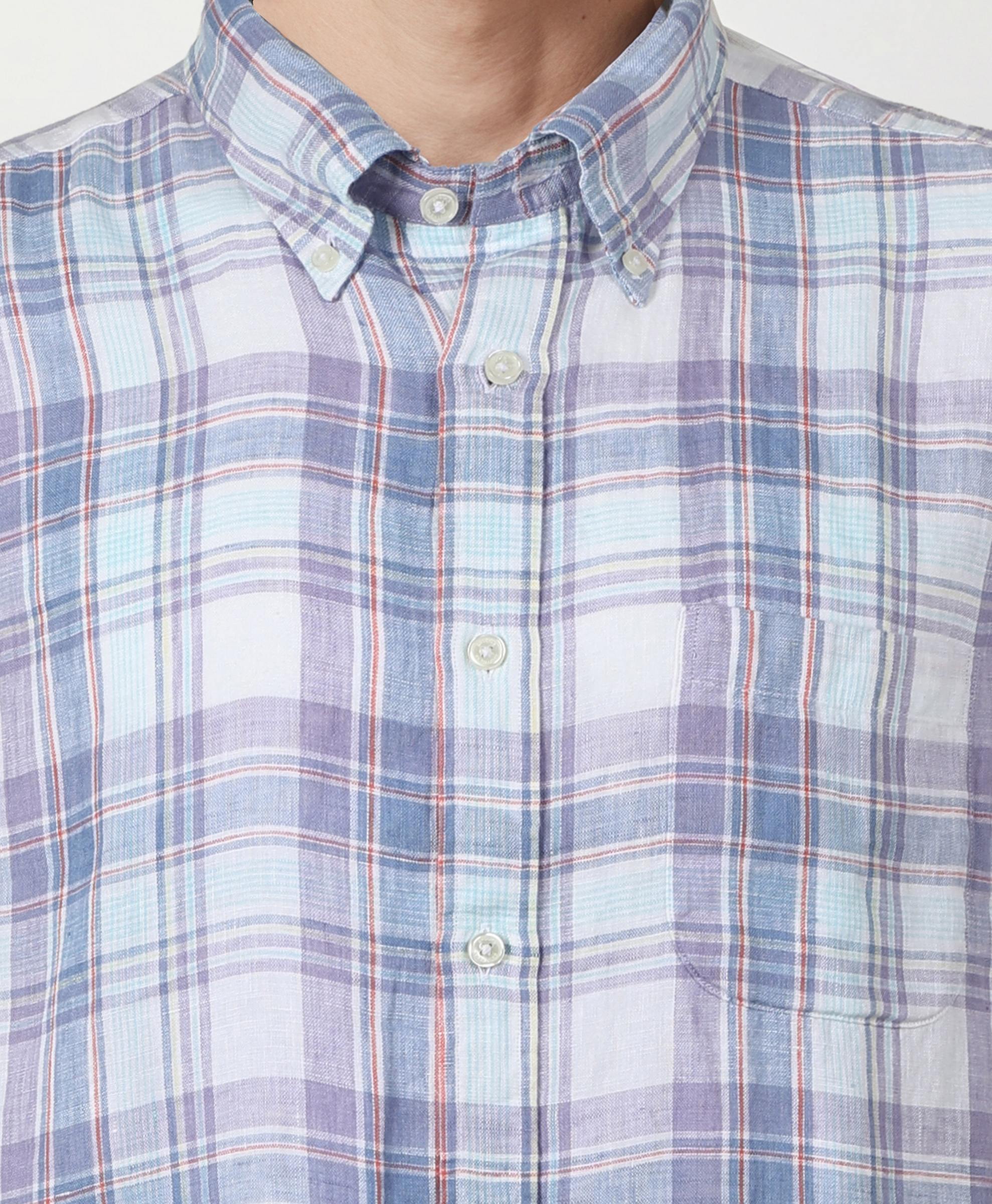 Irish Linen Patterned SS Checked Regular Fit Sport Shirt | Brooks