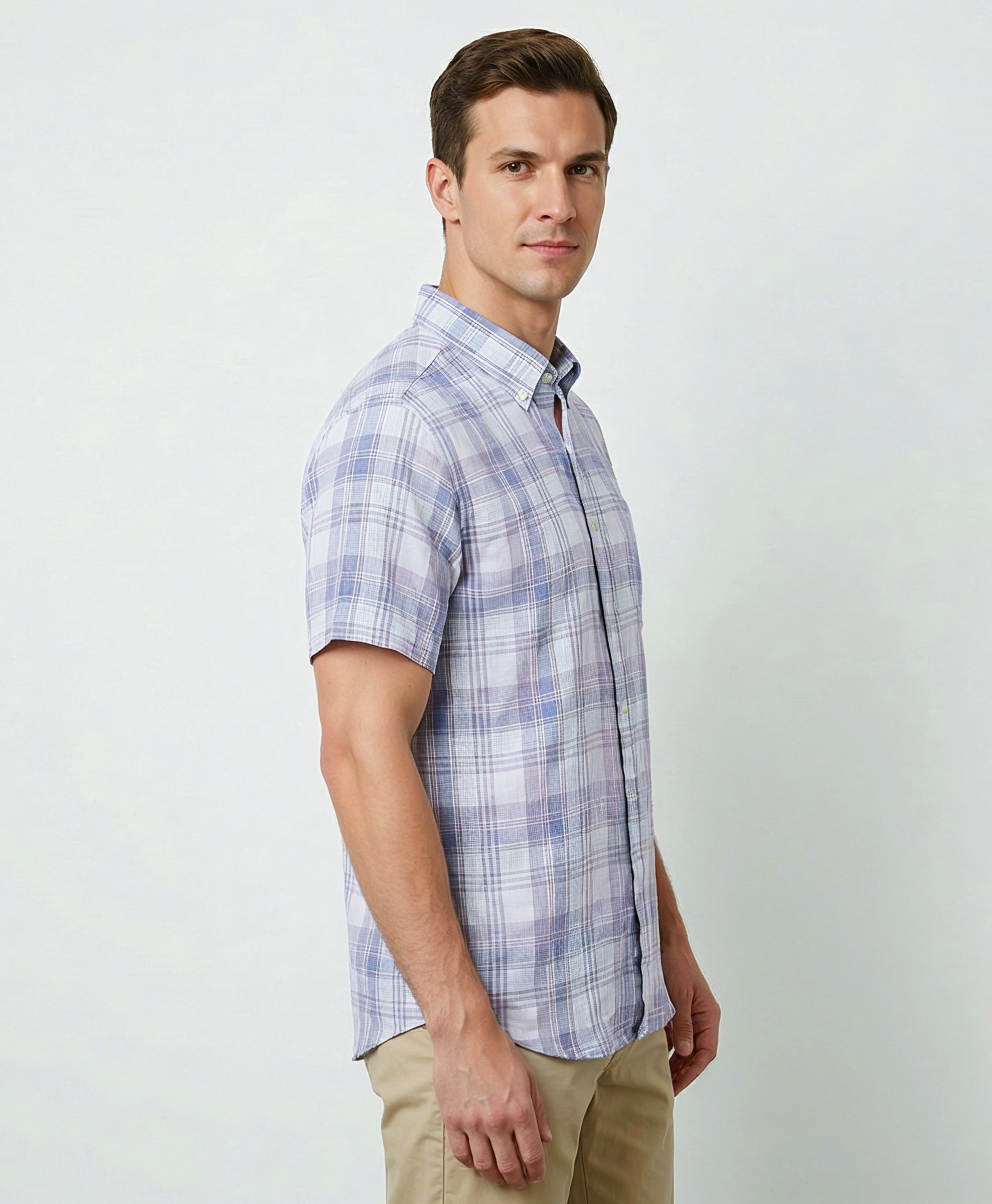 Irish Linen Patterned SS Checked Regular Fit Sport Shirt | Brooks