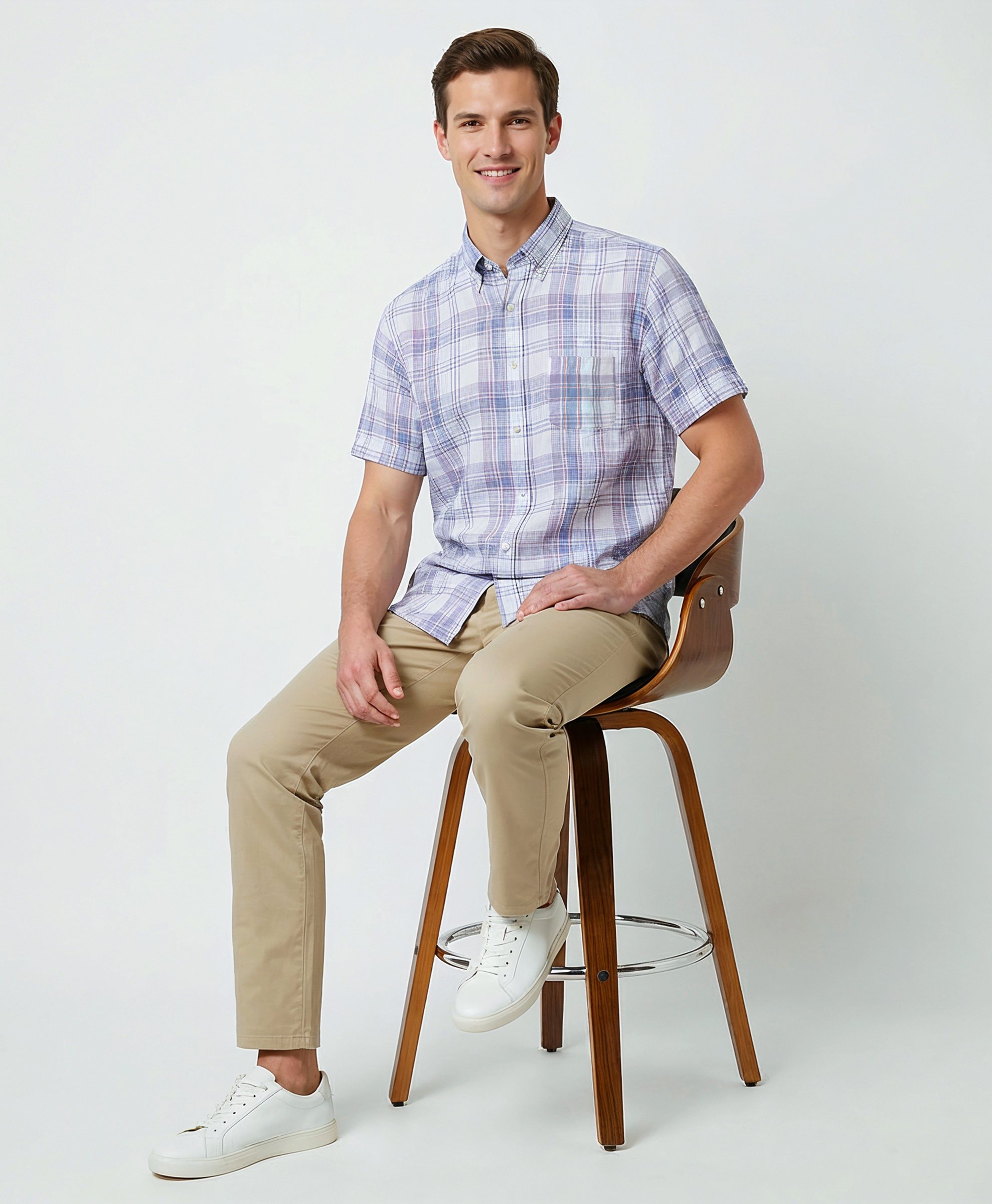 Irish Linen Patterned SS Checked Regular Fit Sport Shirt | Brooks