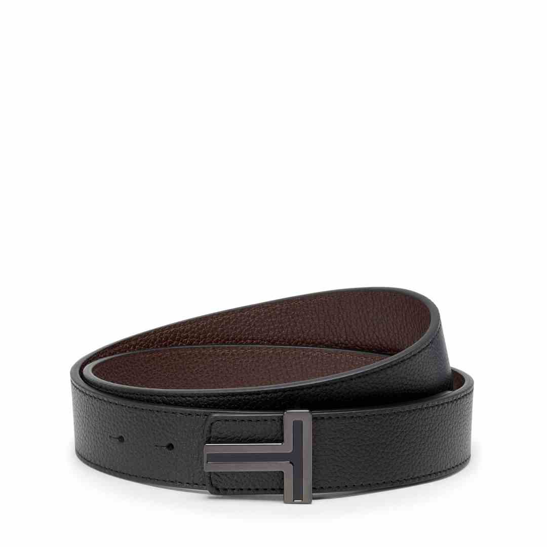 T Buckle Reversible Leather Belt