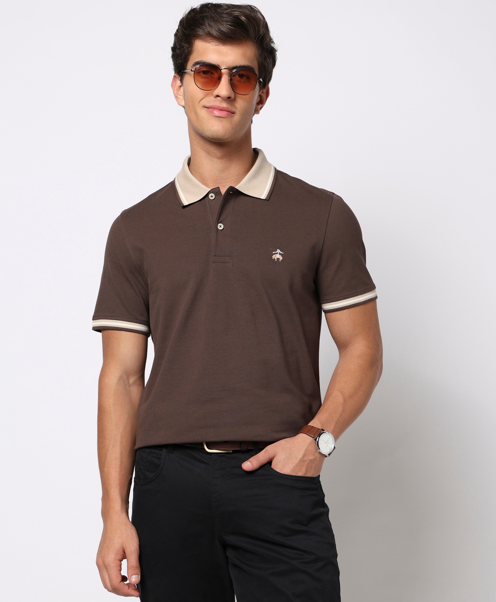 Stretch Cotton Solid Slim Fit Polo-T-Shirt