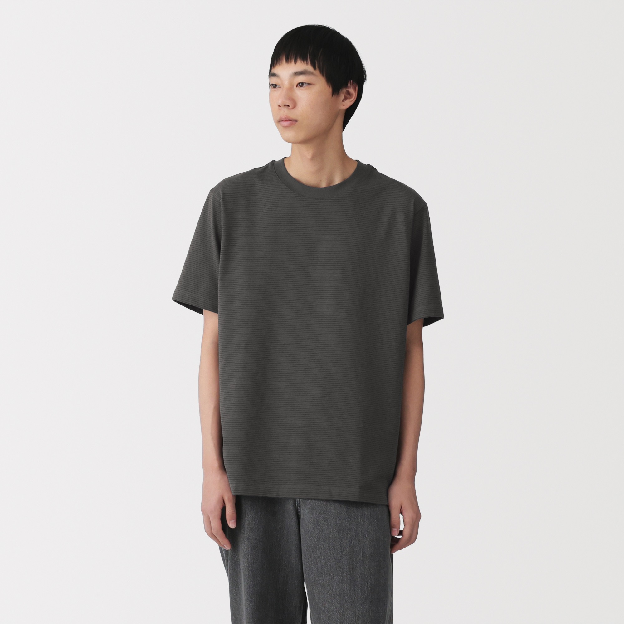 M's Jersey striped crew neck S/Slv T-shirt