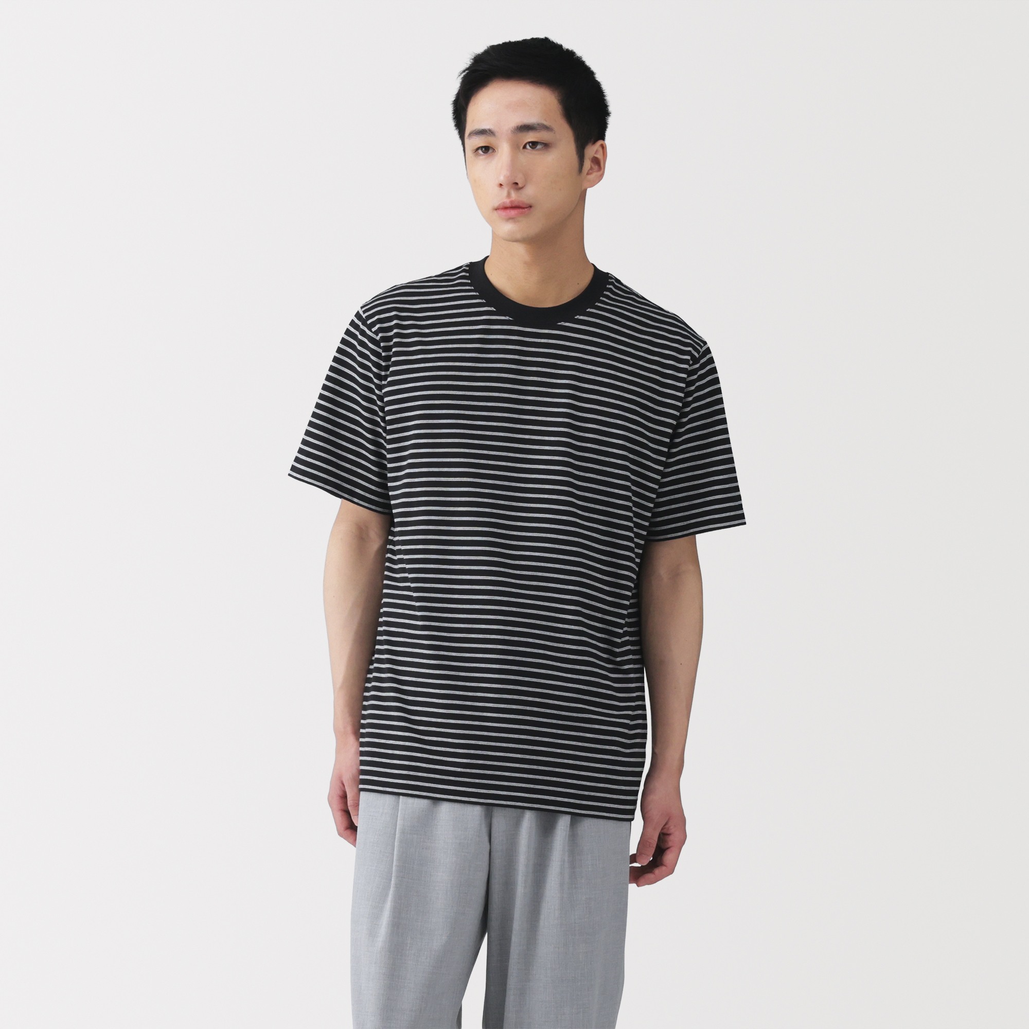 M's Jersey striped crew neck S/Slv T-shirt